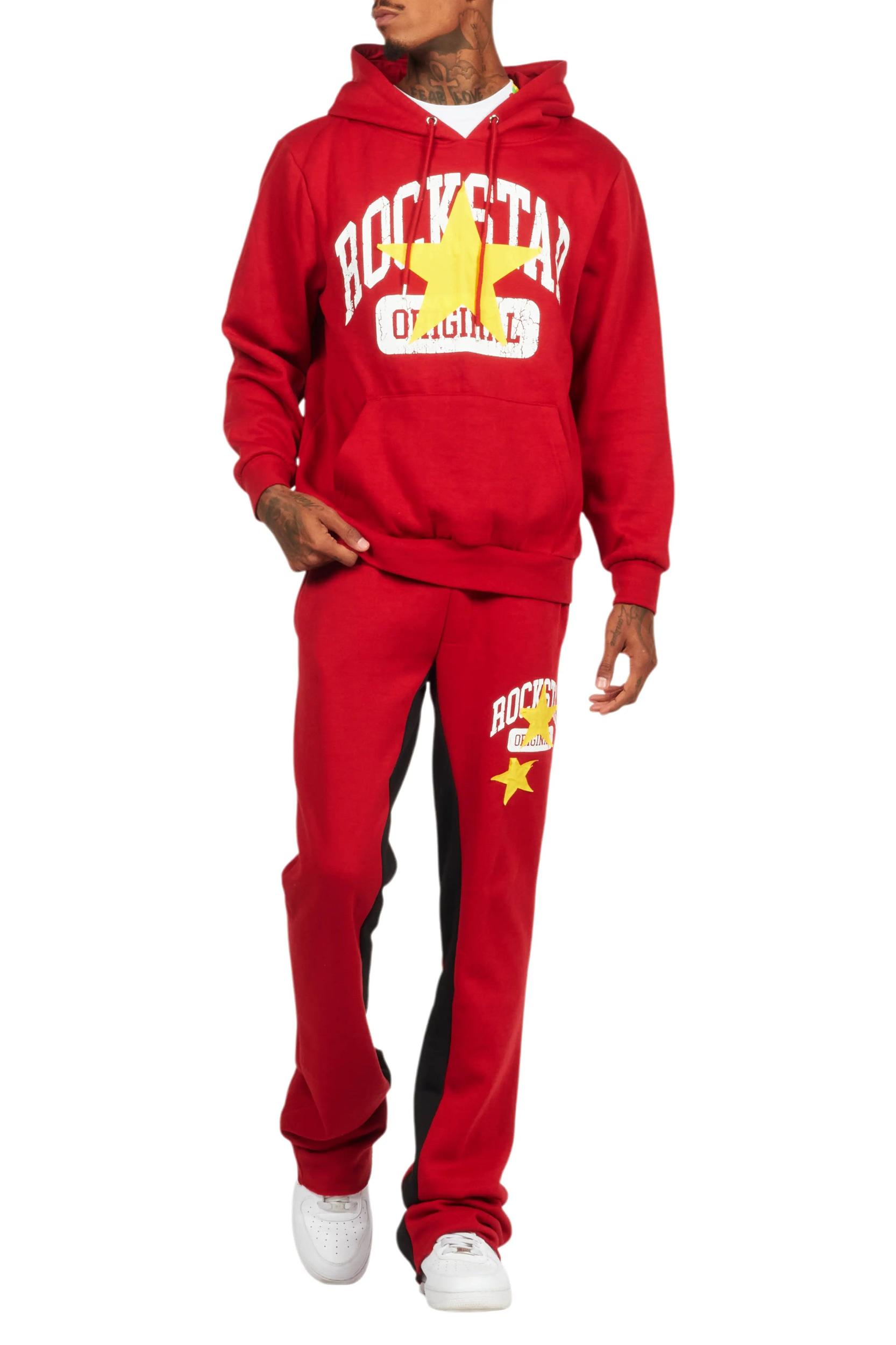 Mallor Burgundy Baggy Stacked Hoodie Track Set Male Product Image