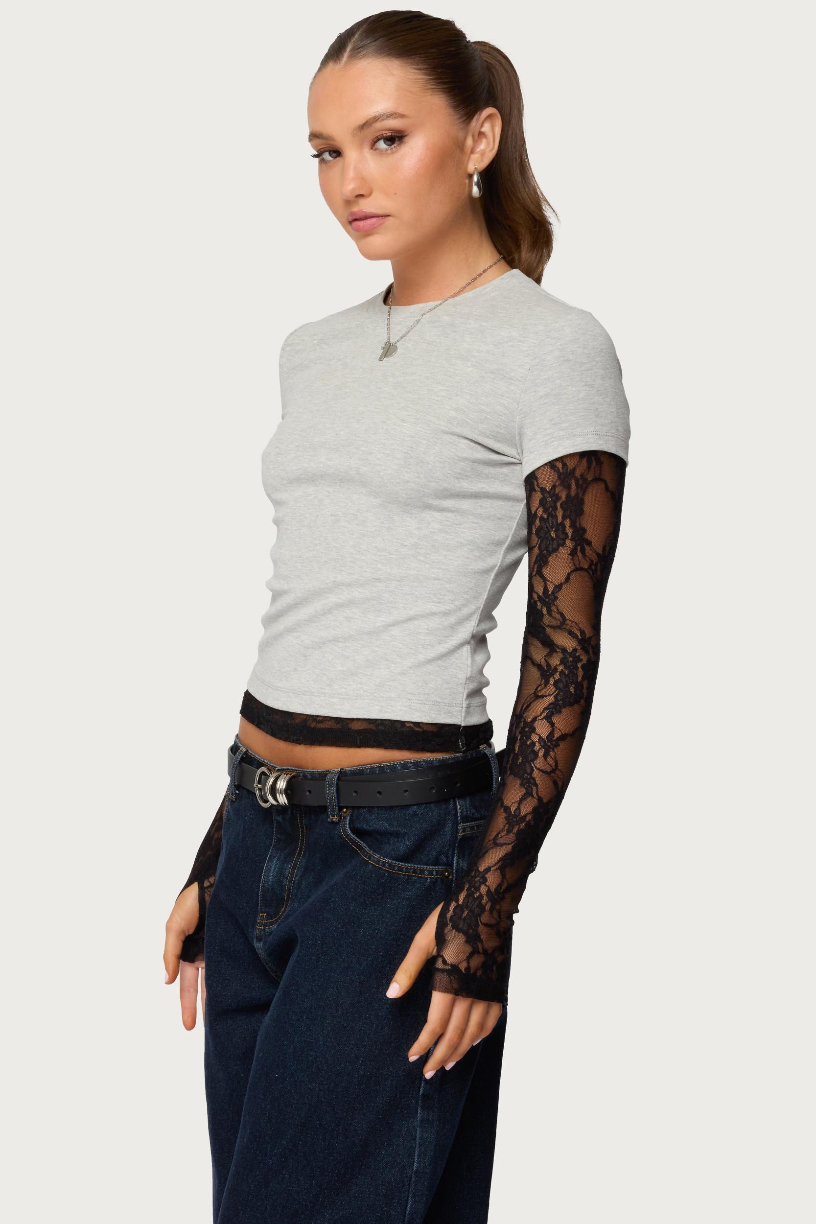 Layered Lace Sleeve Top Product Image