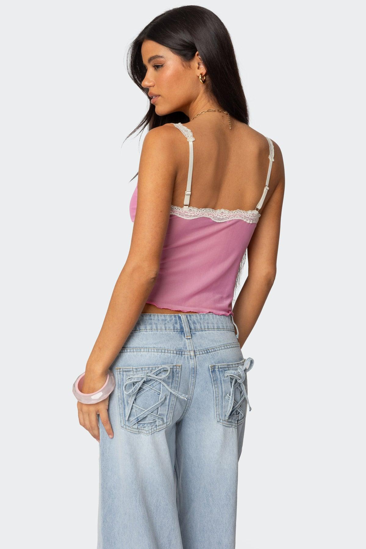 Contrast Lacey Mesh Tank Top Product Image