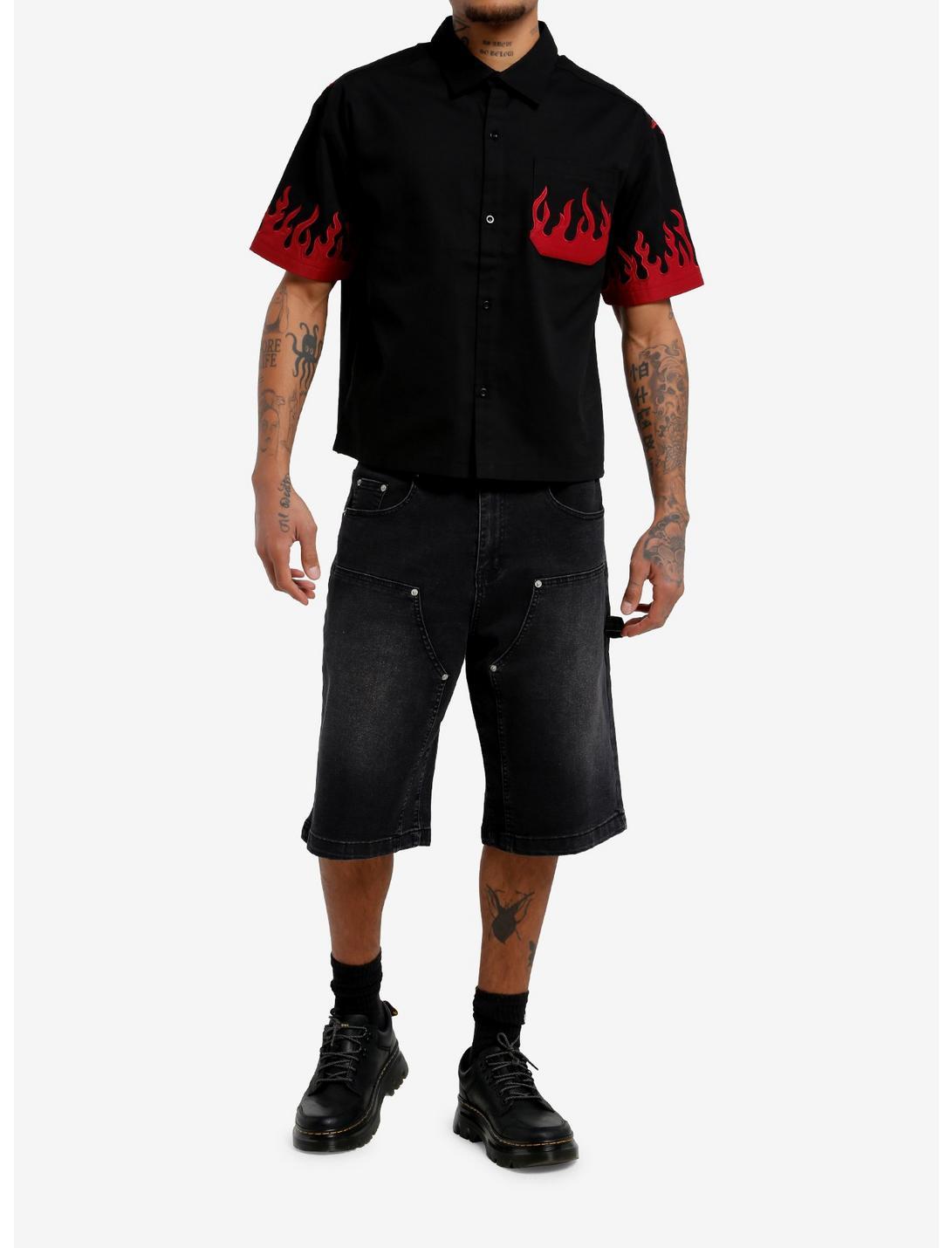 Black & Red Flames Embroidered Woven Button-Up Product Image