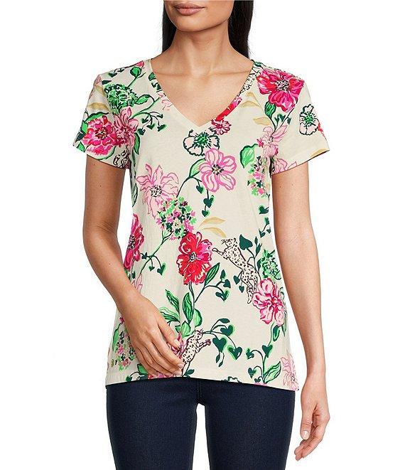 Lilly Pulitzer Meredith Cotton Jersey V-Neck Short Sleeve Tee Product Image