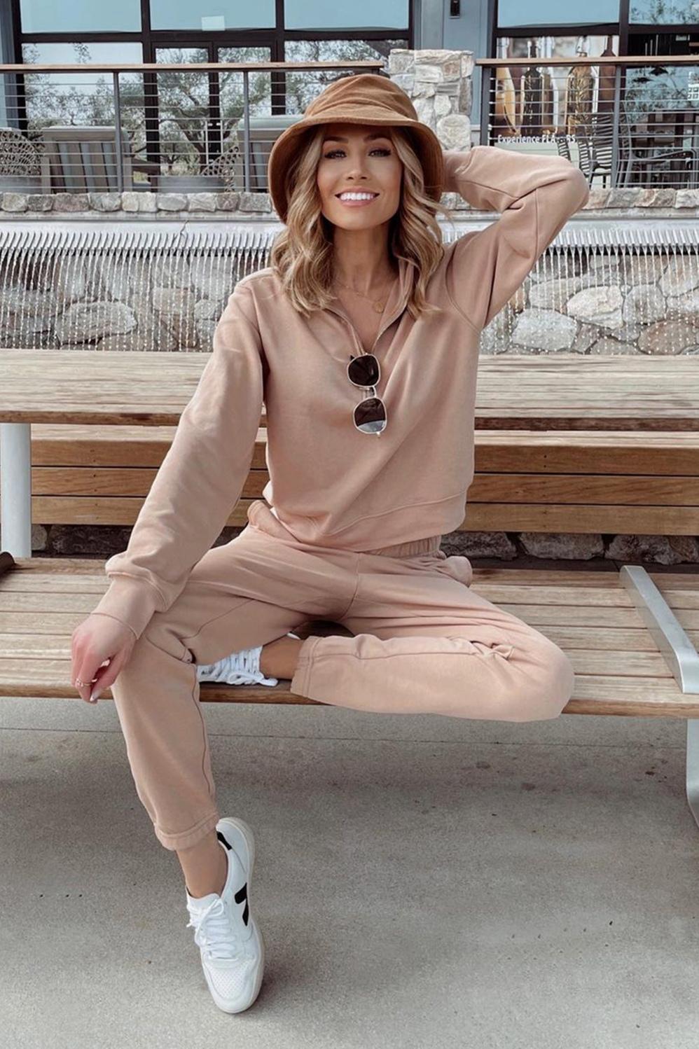 Fabletics Lightweight Go-To Half Zip Sweatshirt Womens Desert Size L Product Image