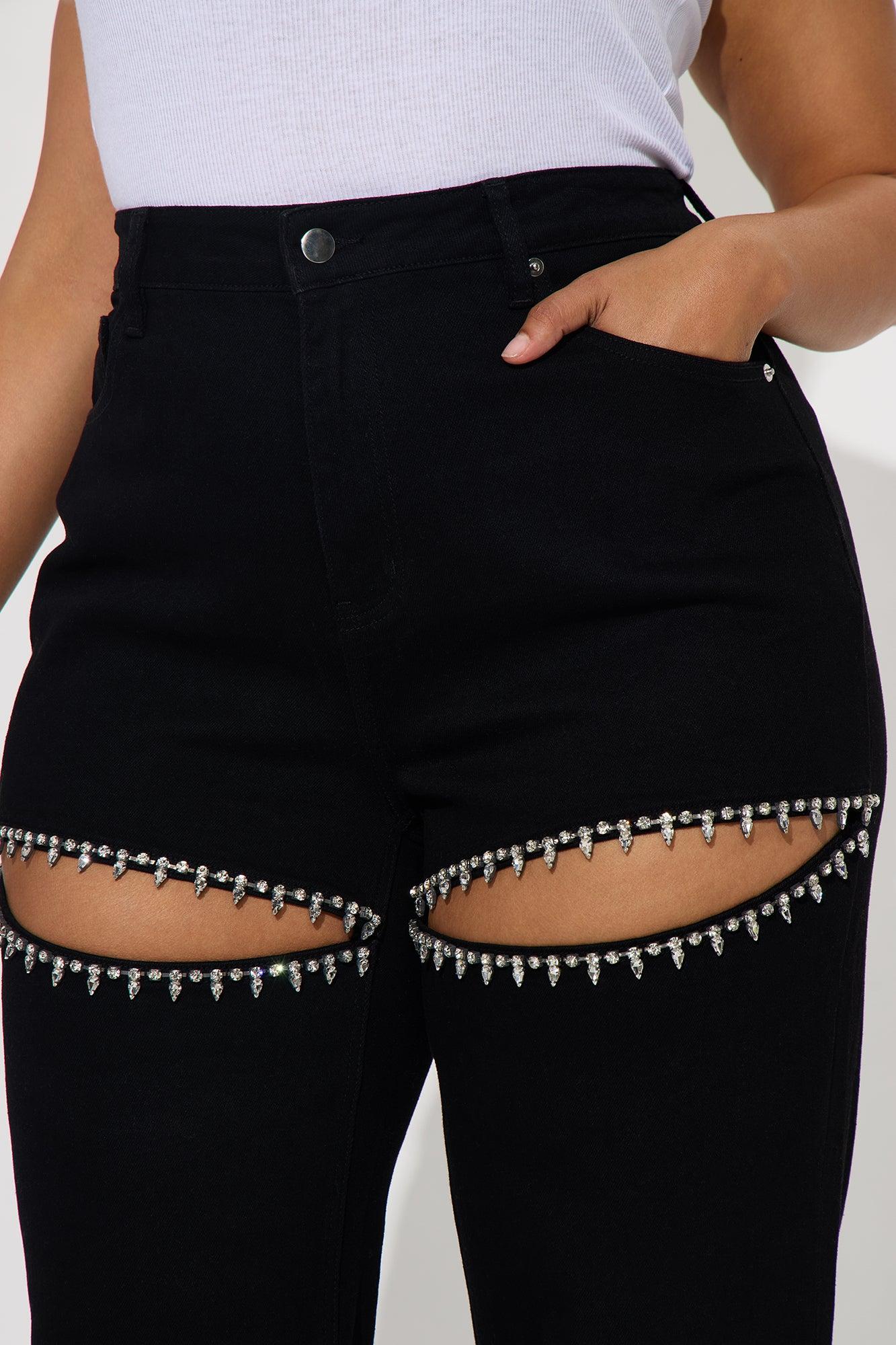 Tall You Belong With Me Stretch Embellished Straight Leg Jeans - Black Female Product Image