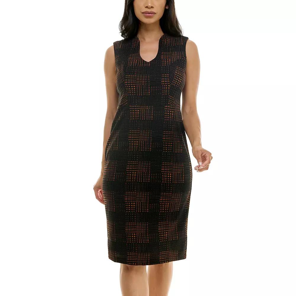 Women's Nina Leonard U-Neck Midi Sheath Dress, Size: XL, Black Red Product Image