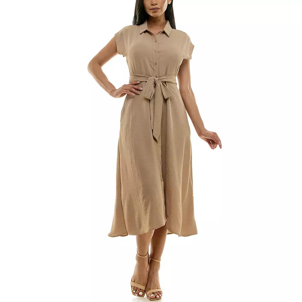 Women's Nina Leonard Cap Sleeve Collard Button Dress, Size: Large Product Image