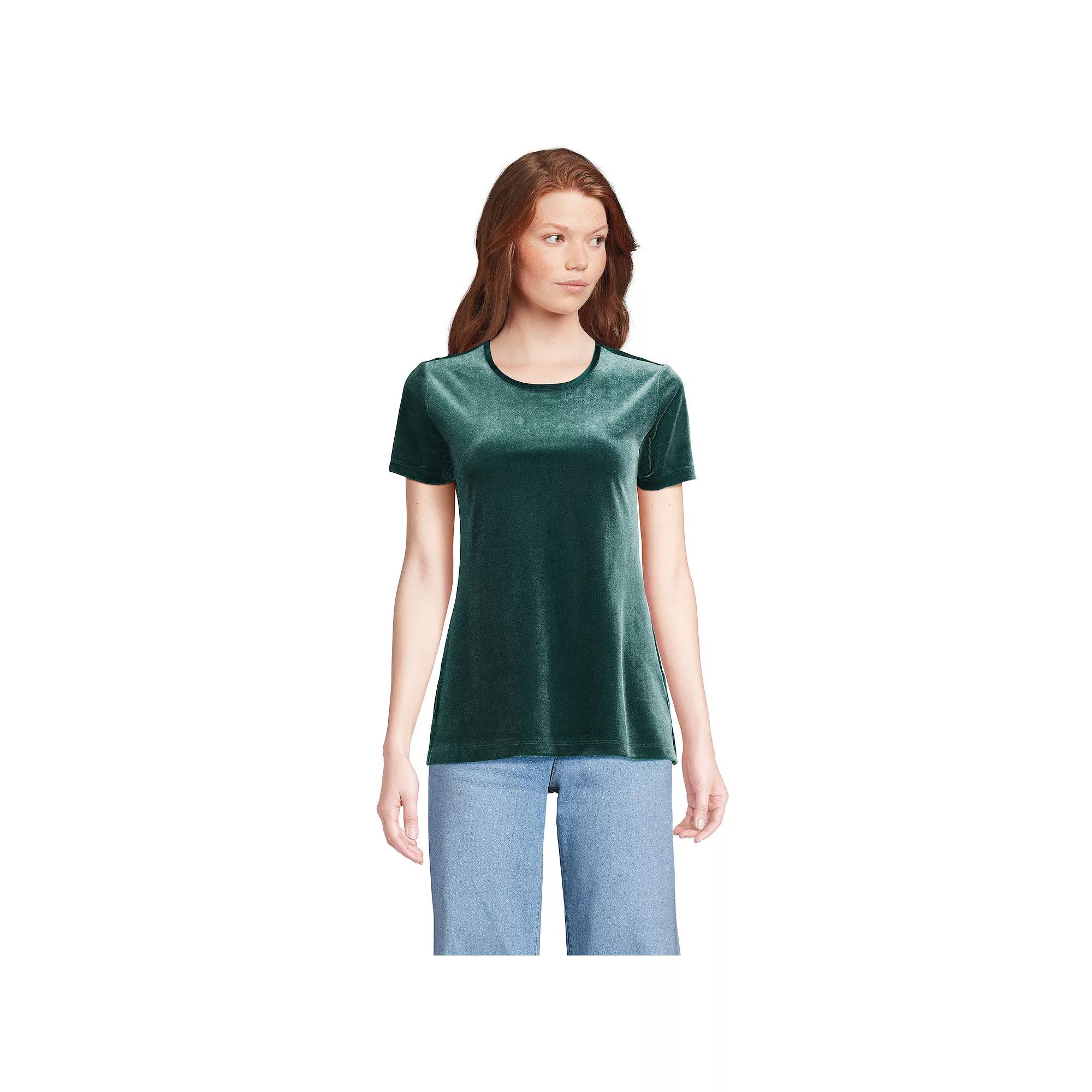 Women's Lands' End Velvet Crewneck Top, Size: Medium, Deep Balsam Product Image