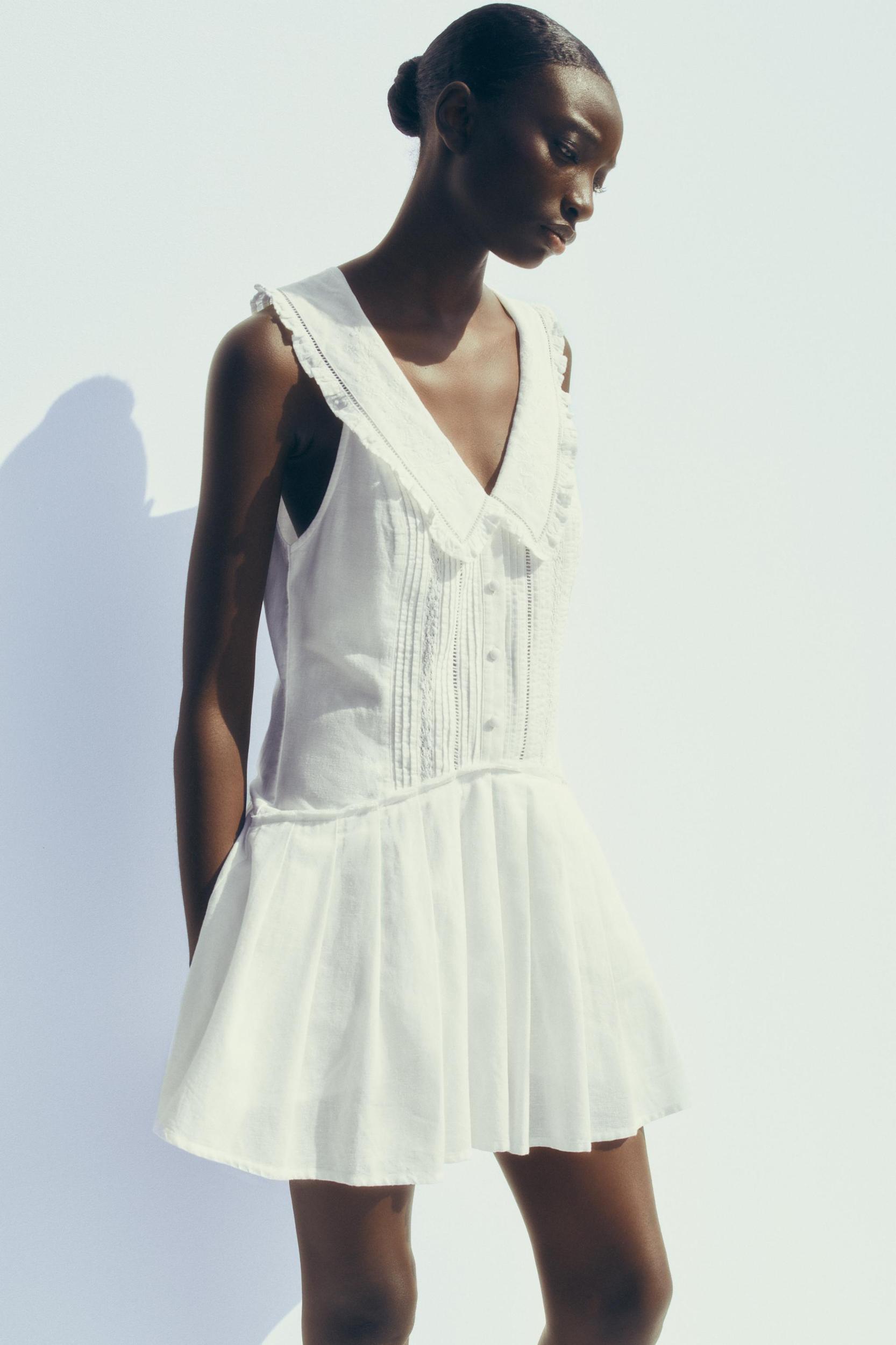 PLEATED PETER PAN COLLAR SHORT DRESS Product Image