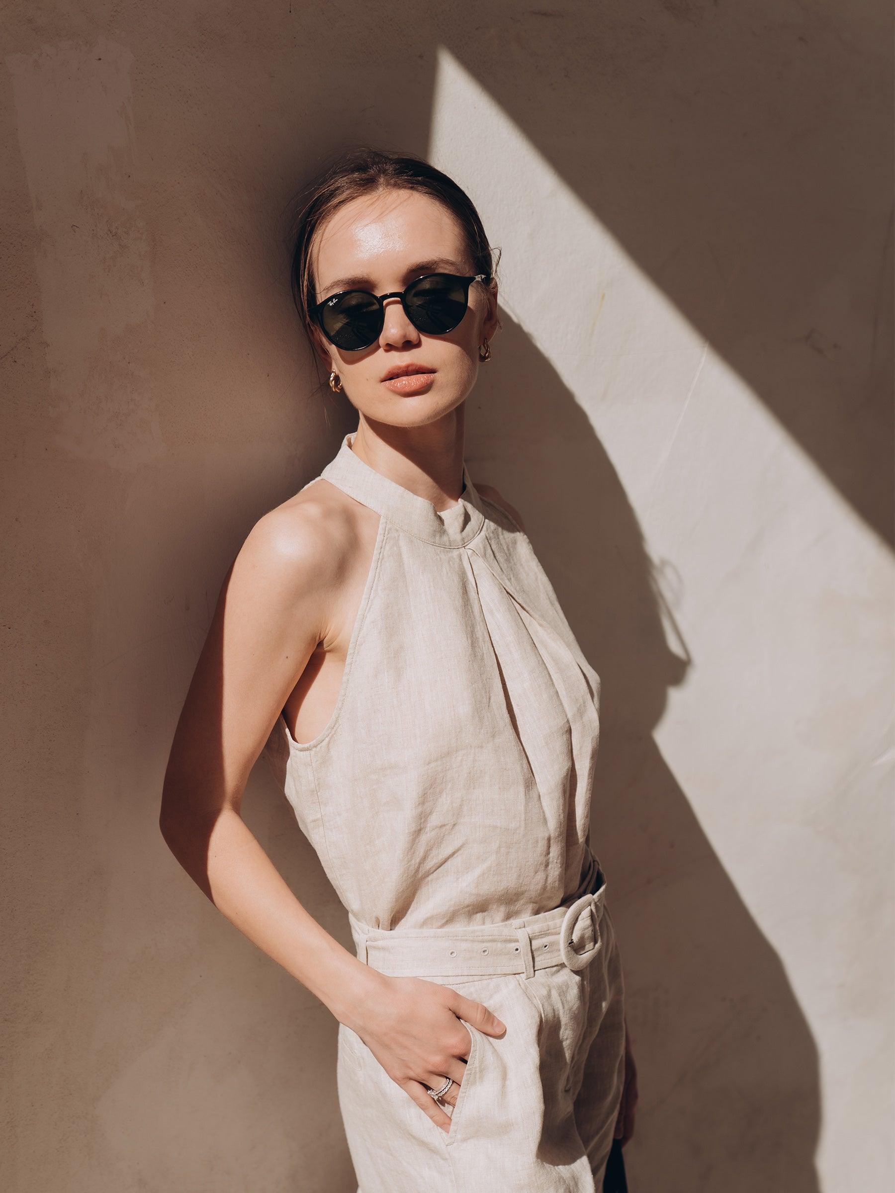 100% Linen Women Halter Tank Top Product Image