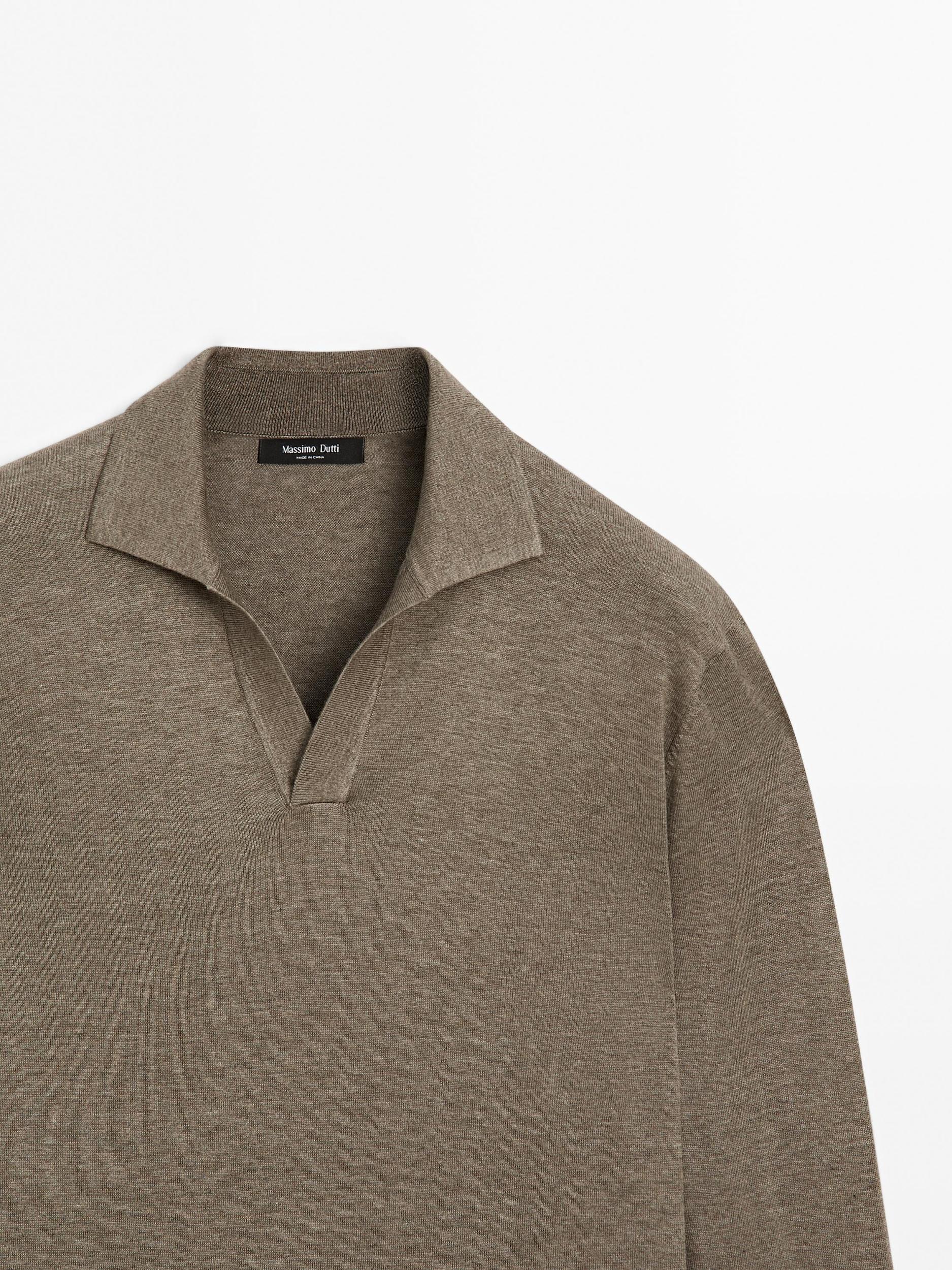 V-neck knit polo sweater Product Image