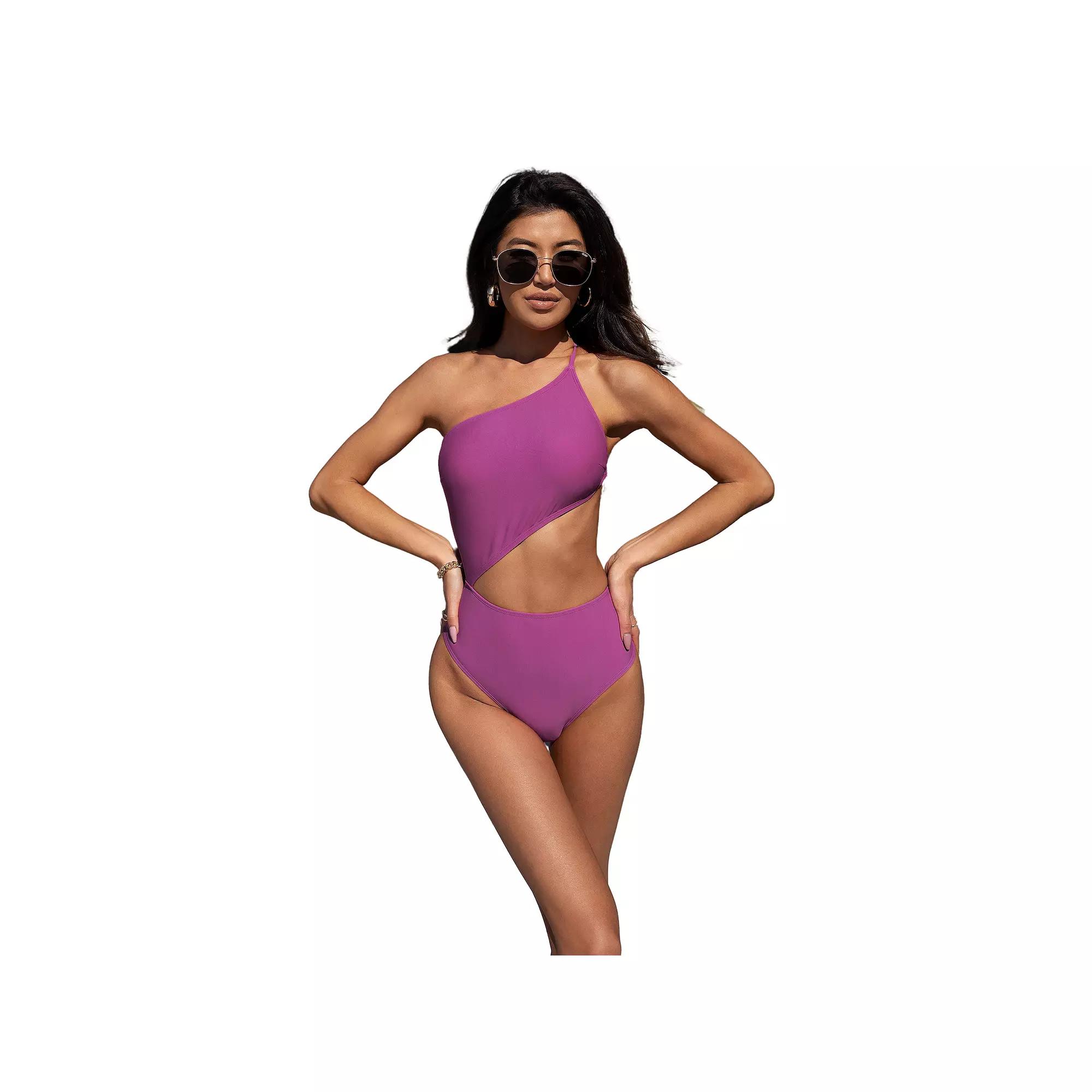 Women's Cupshe Miami Modern One Shoulder Cutout One Piece Swimsuit, Size: Small, Purple Product Image