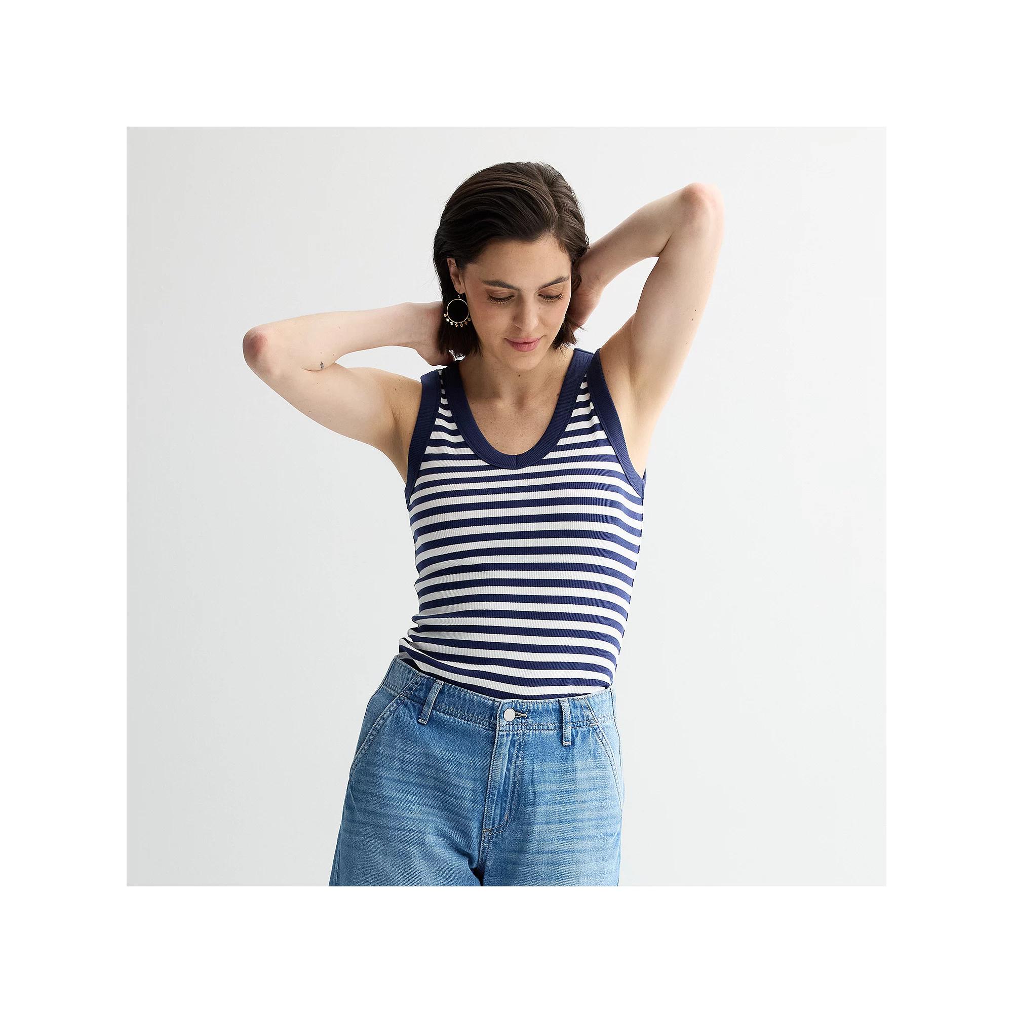 Women's Sonoma Goods For Life® Rib V-Neck Tank Top, Size: XXL, White Navy Stripe Product Image