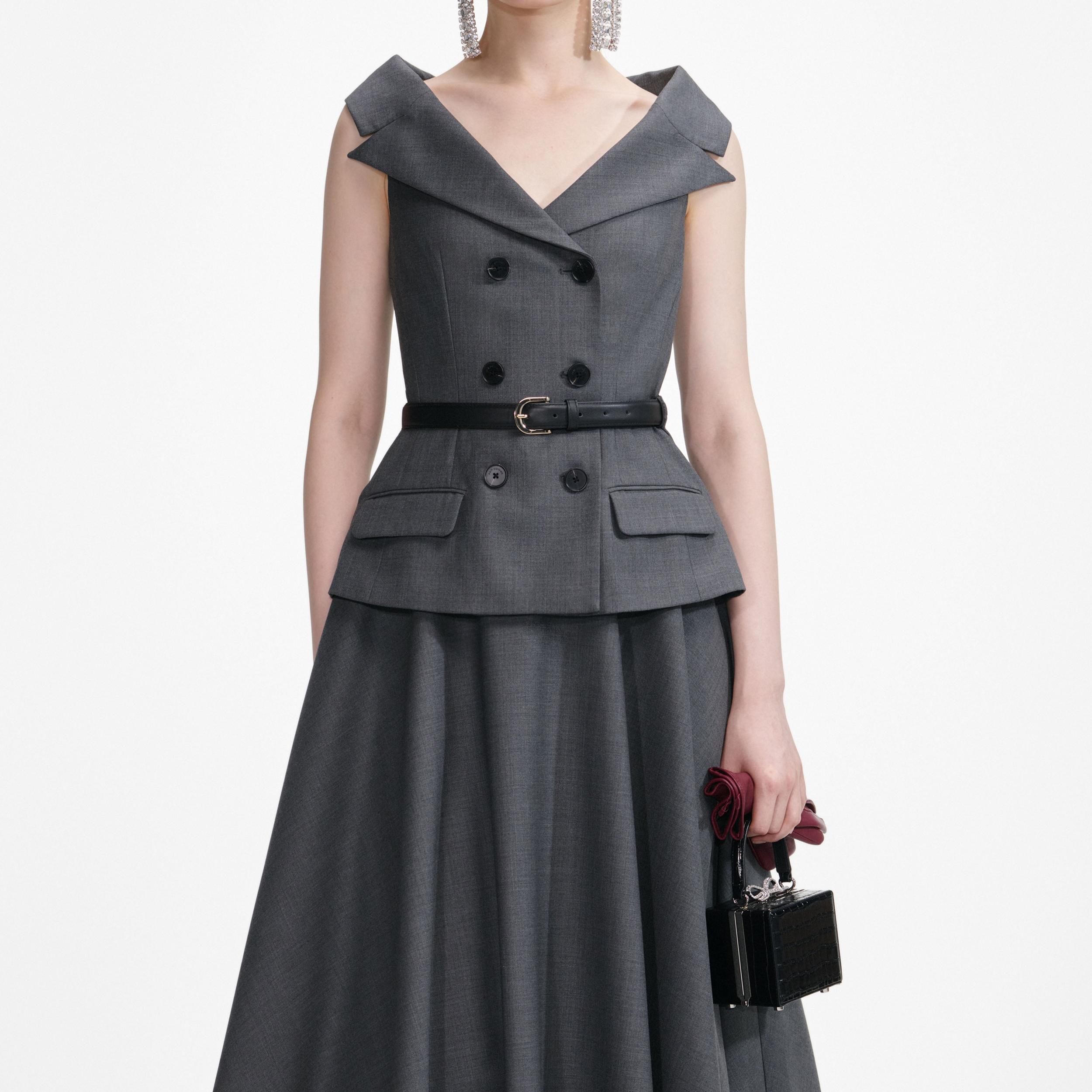 Grey Wool Tailored Midi Dress Product Image
