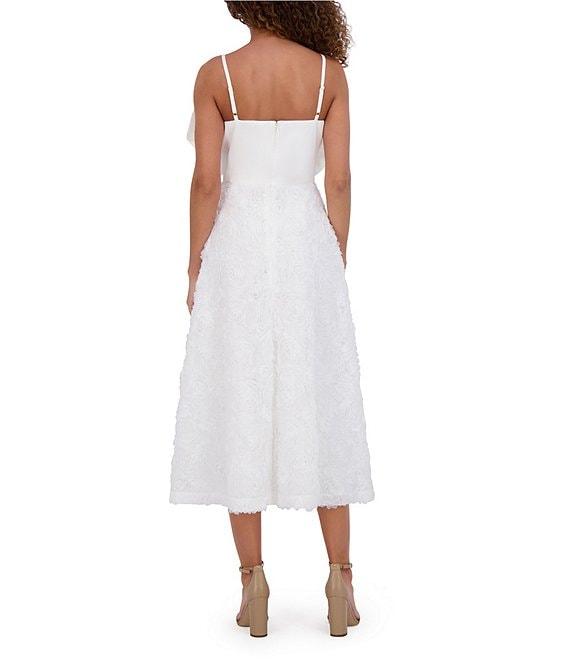 Kensie Matte Satin Square Neck Sleeveless Spaghetti Straps Oversize Bow A-Line Midi Dress Product Image