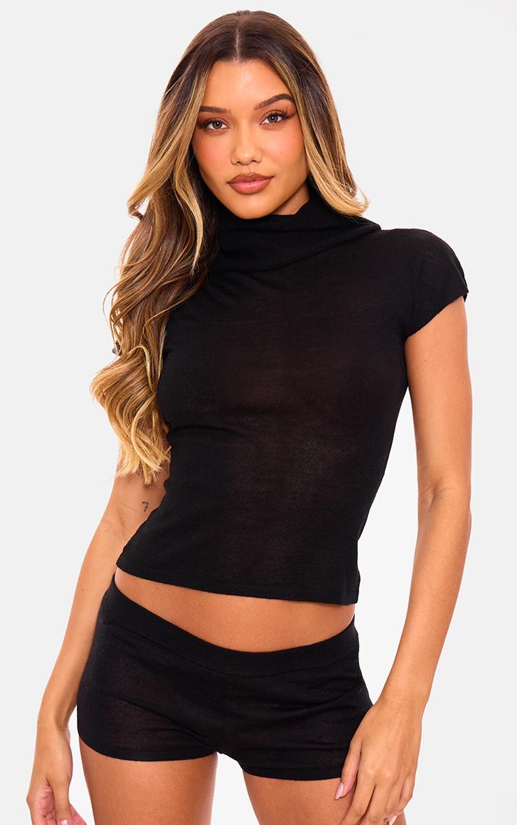 Black Sheer Knit Hot Pant Product Image