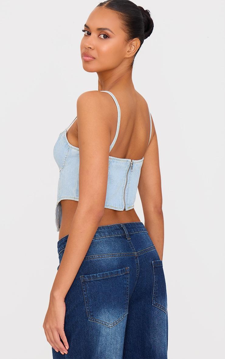 Light Blue Wash Dipped Hem Denim Corset Product Image