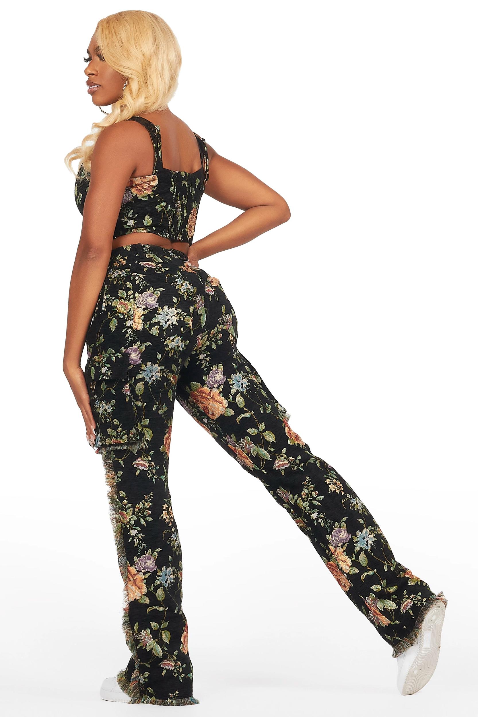 Marionna Black Tapestry Stacked Pant Female Product Image