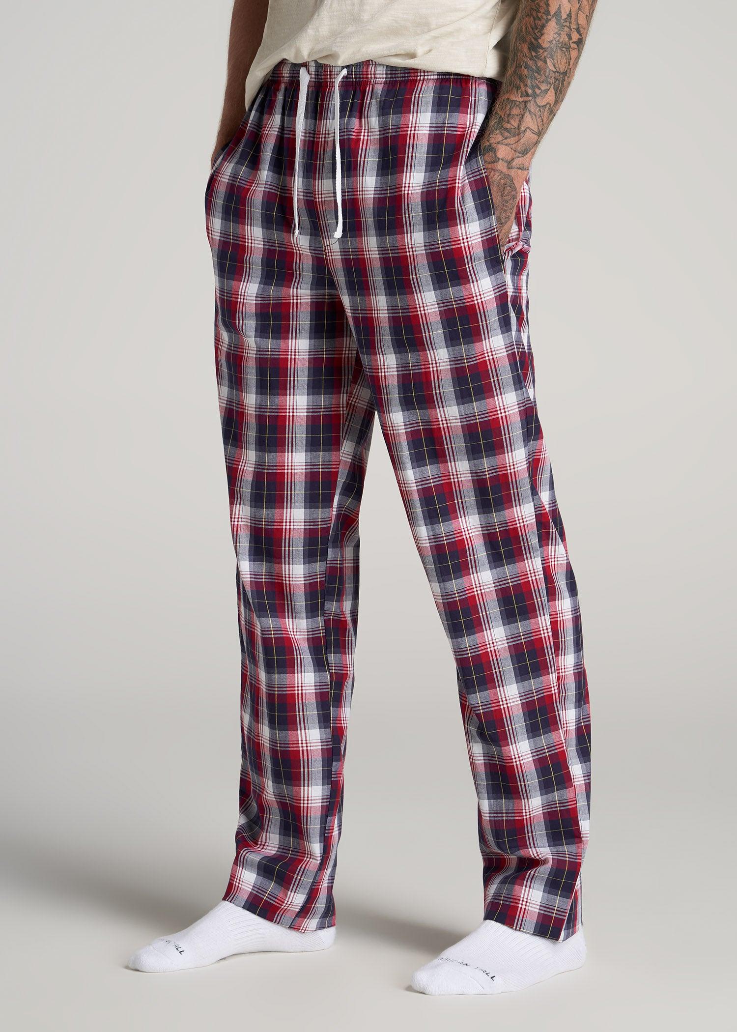 Woven Pajama Pants for Tall Men in Dark Blue & Red Plaid Male Product Image