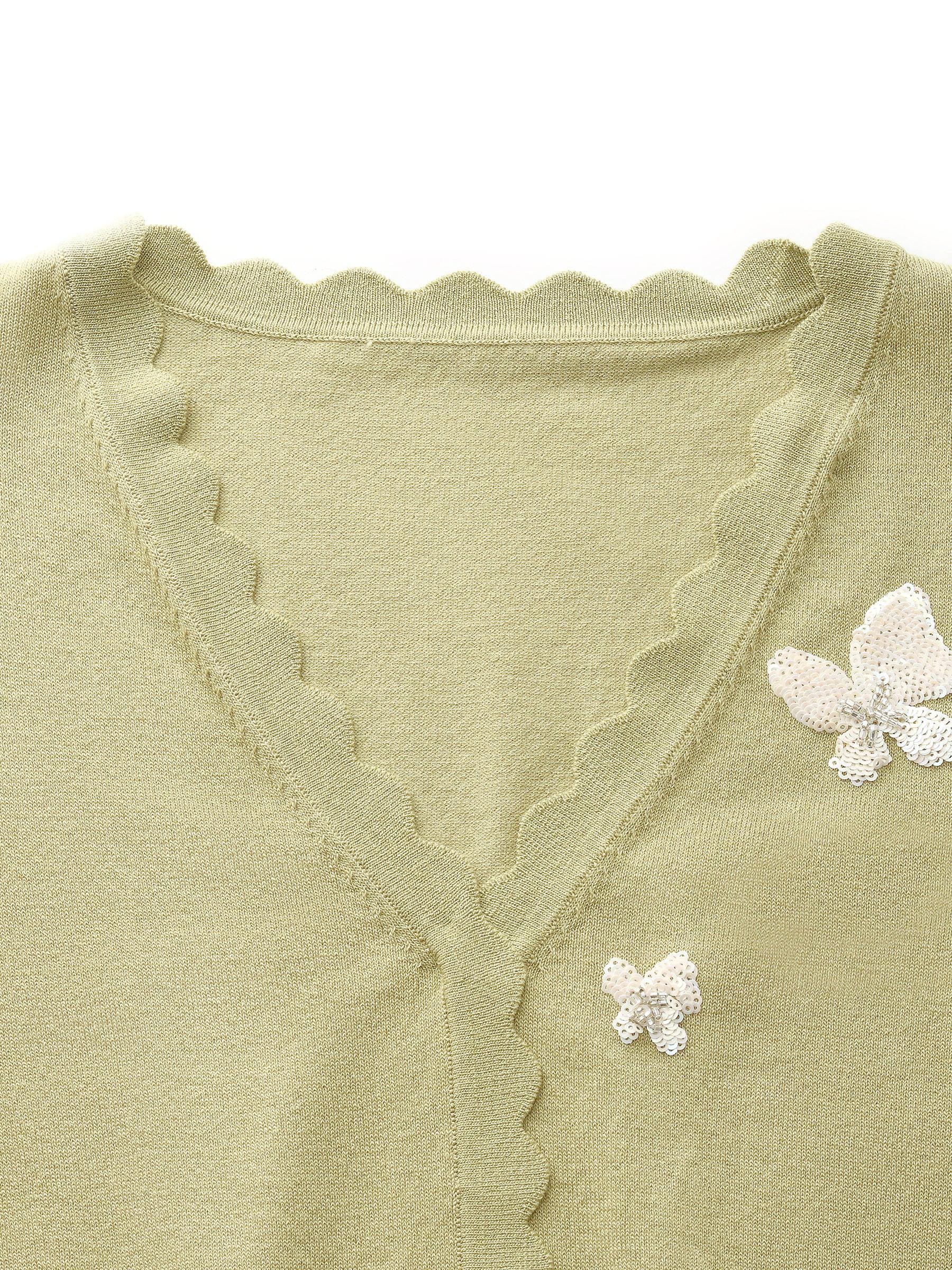 Tencel Blend Butterfly Embroidered Women Knit Top Product Image