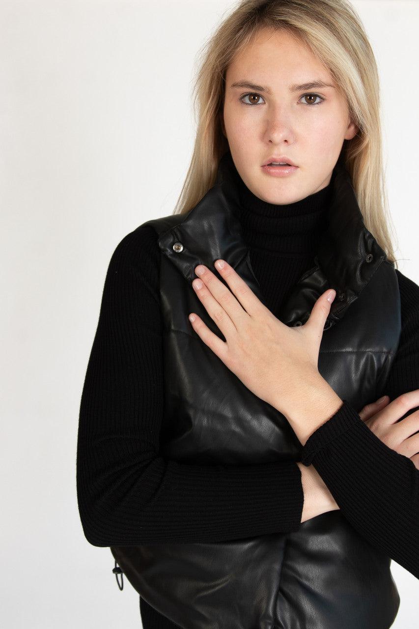 Black Snap Front Puffer Vest Product Image