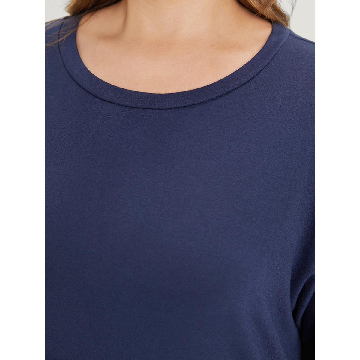 Plus Size Supersoft Essentials Plain Crew Neck Dolman Sleeve Sweatshirt Women Indigo Casual Elastic cuffs Round Neck Everyday Sweatshirts BloomChic 18-20/2X Product Image