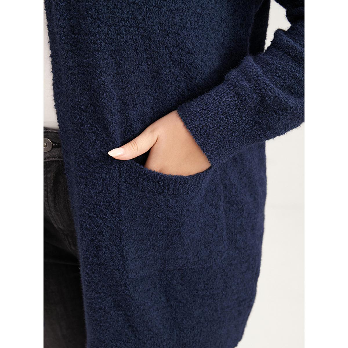 Plus Size Solid Super Soft Plush Knit Open Front Cardigan DarkBlue Women Casual Loose Long Sleeve Office Cardigans BloomChic 14-16/1X Product Image
