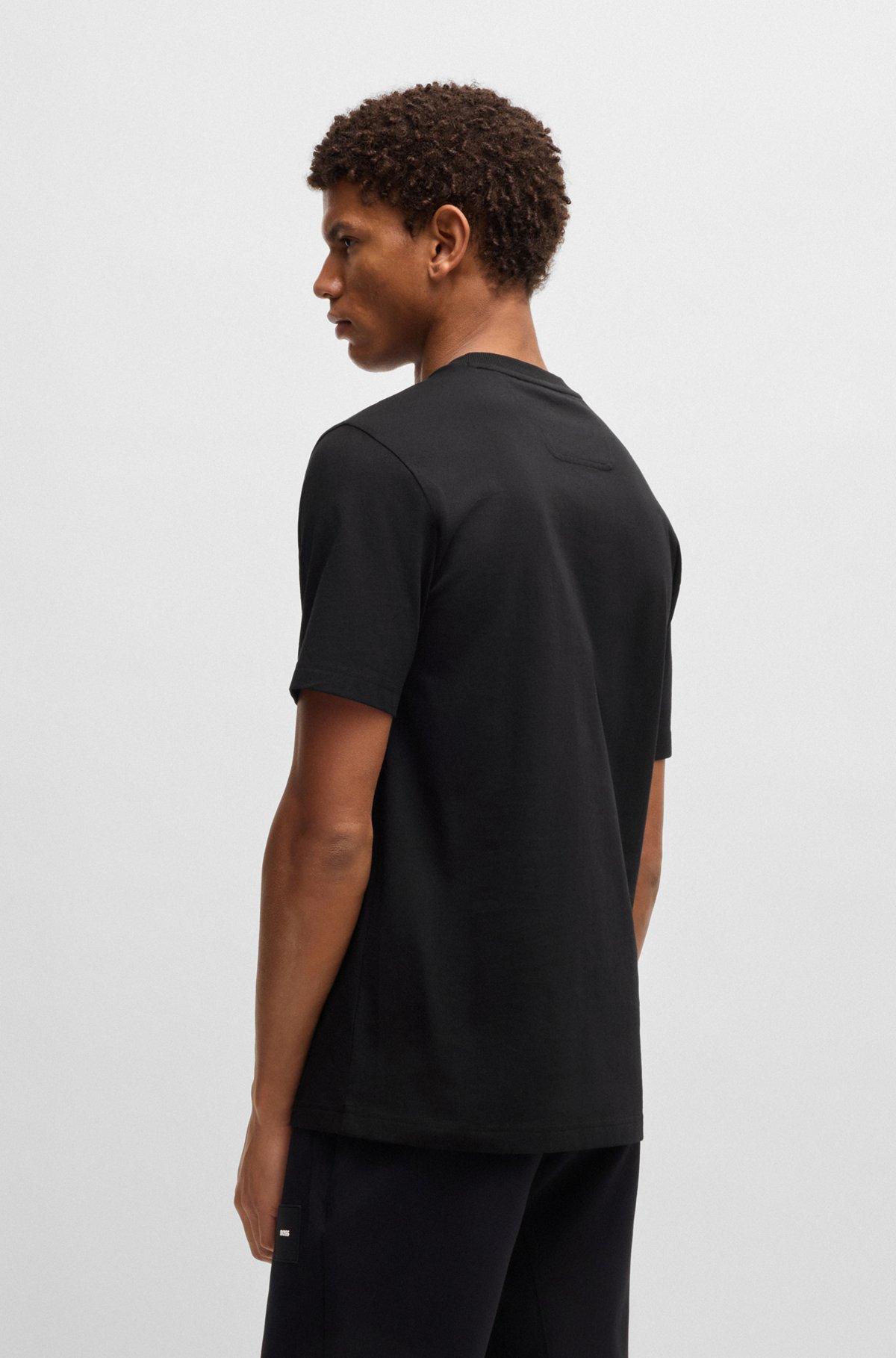 BOSS - Cotton-jersey T-shirt with fineline logo artwork - Black Product Image