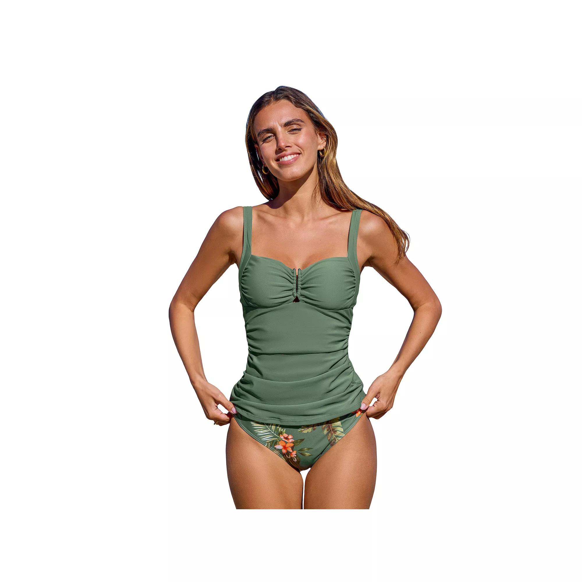 Women's Cupshe 2-pc. Sweetheart Neck Ruched Tankini Swim Top & Swim Bottoms Set,  Product Image