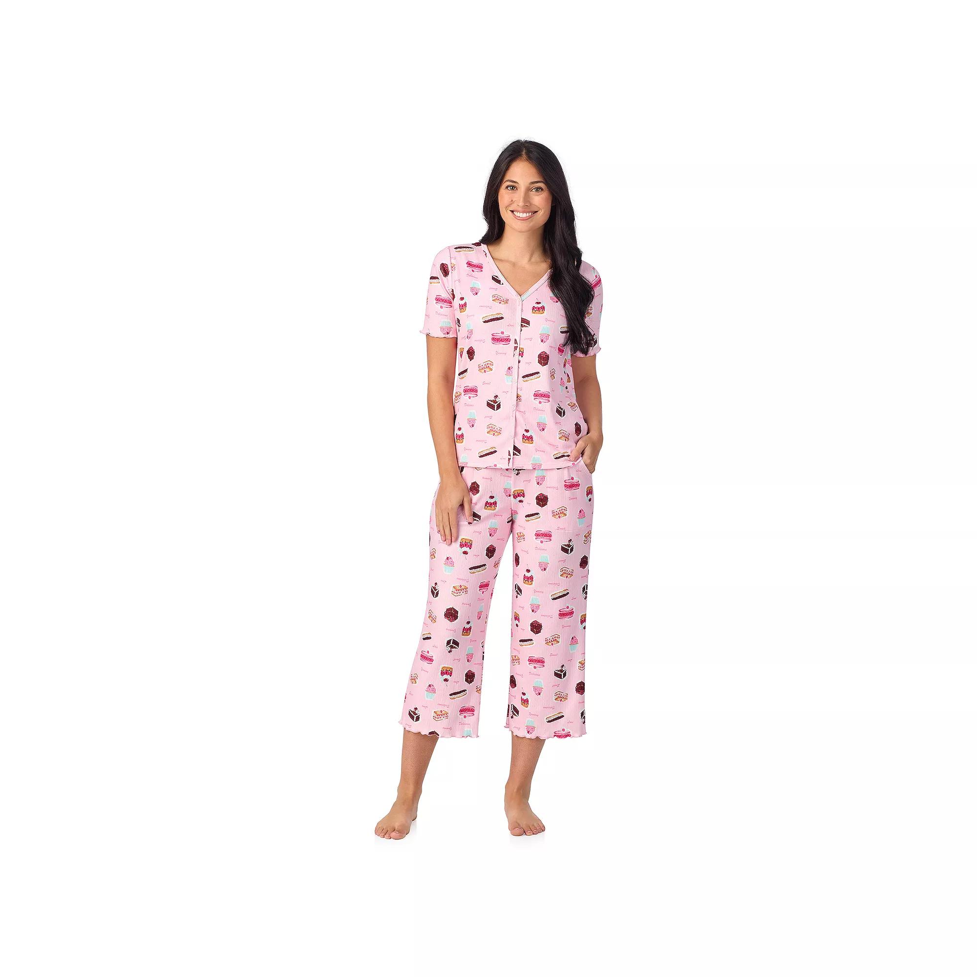 Women's Cuddl Duds® Pointelle Button-Front Pajama Top & Cropped Pajama Bottoms Set, Size: Small, Pink Dessert Product Image