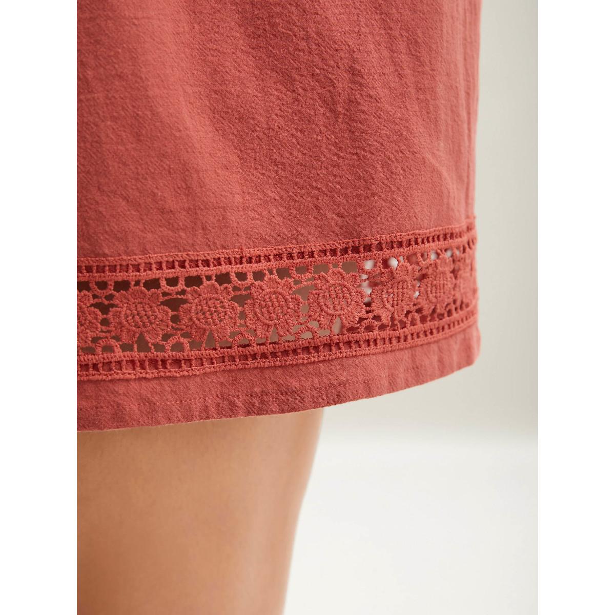 Plus Size Lace Trim Waist-Tie Shorts Women Russet Timeless Cut-Out Straight Leg Elegant Shorts BloomChic 18-20/2X Product Image
