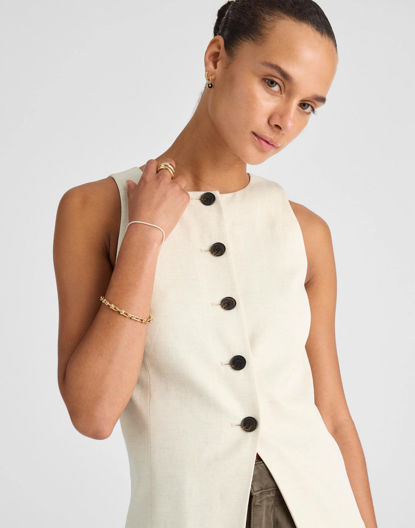 Crewneck Cutaway Vest in Drapey Twill Product Image