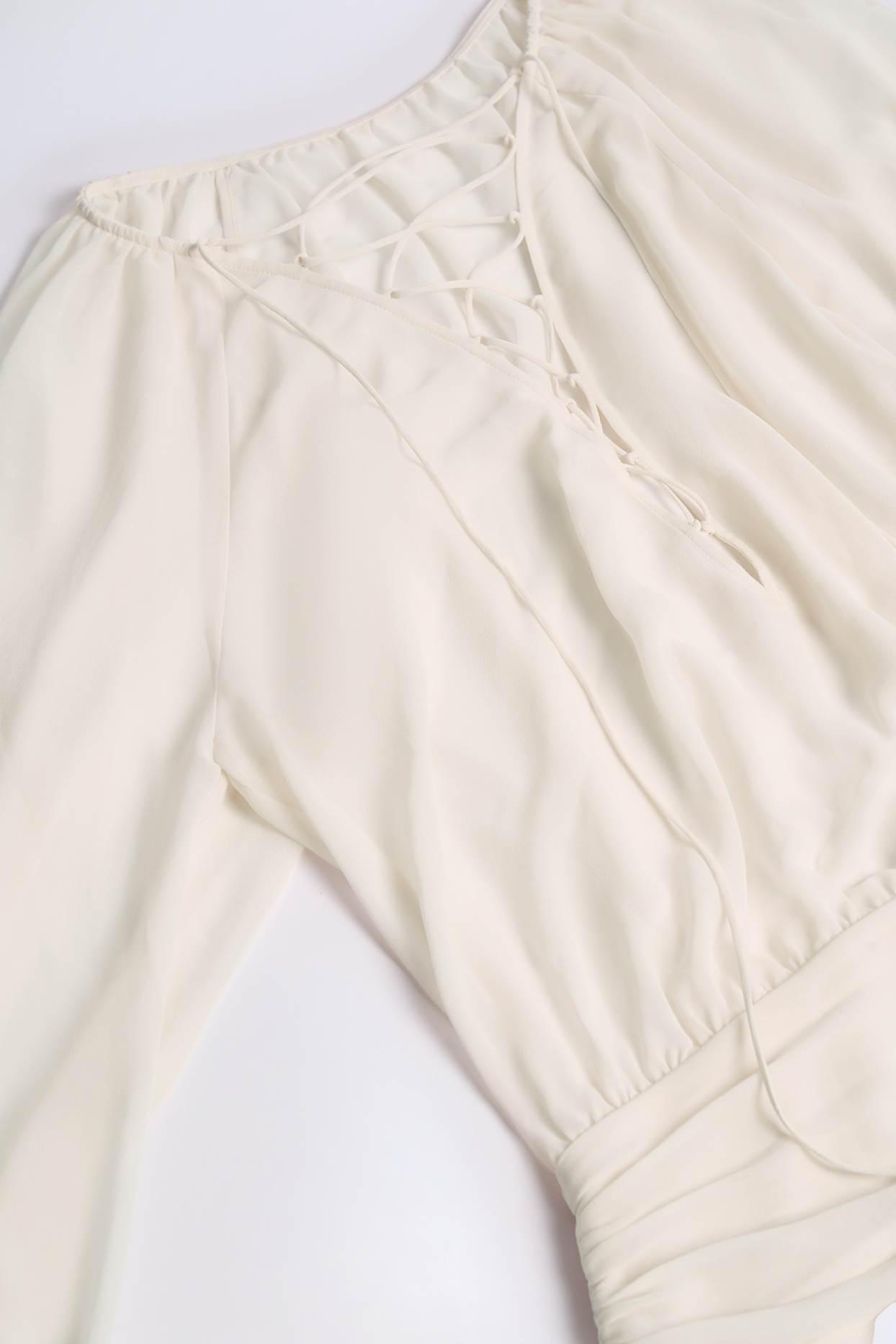 Lace-Up Balloon-Sleeve Mini Dress in Ivory Product Image