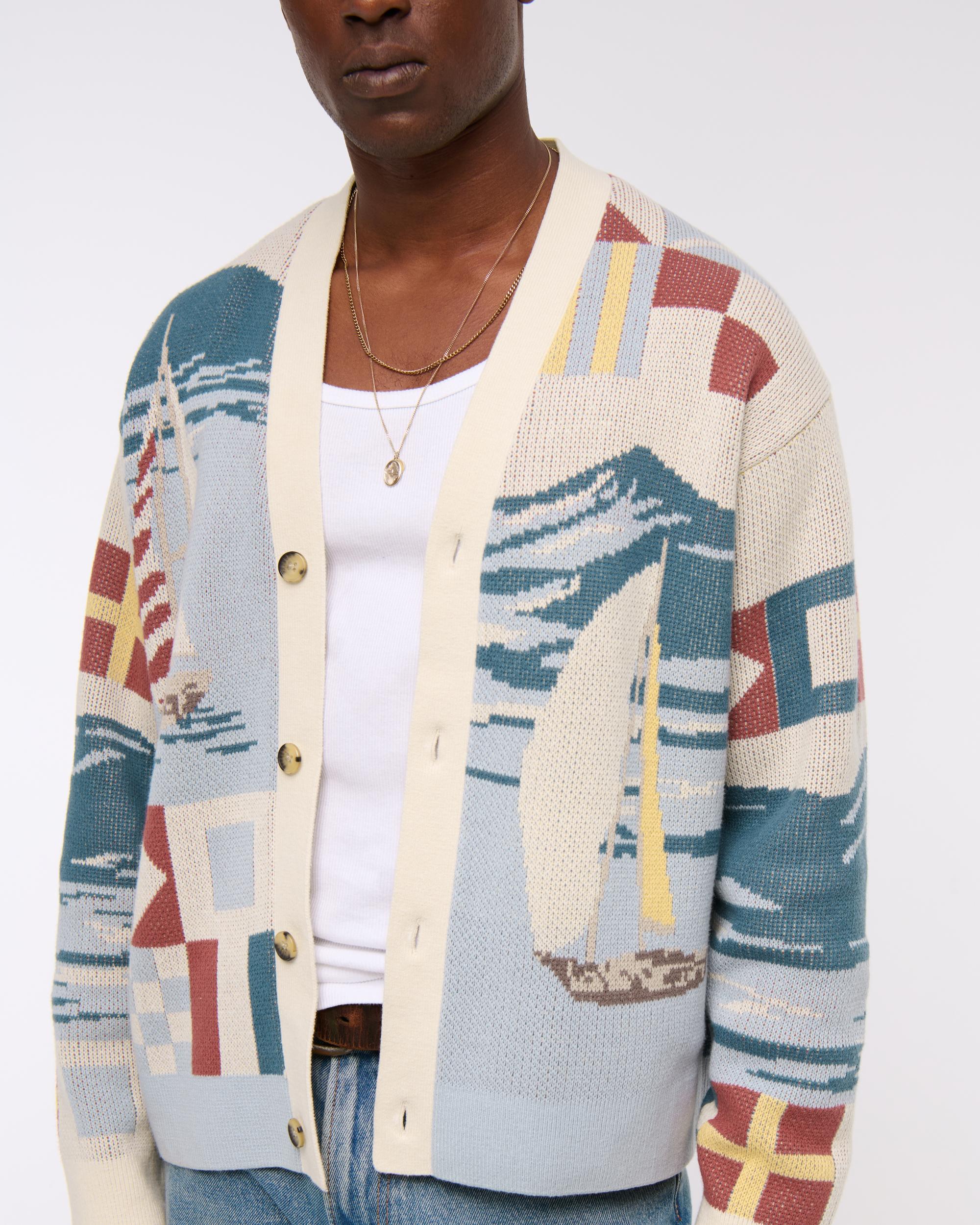 Nautical Graphic Patchwork Cardigan Product Image