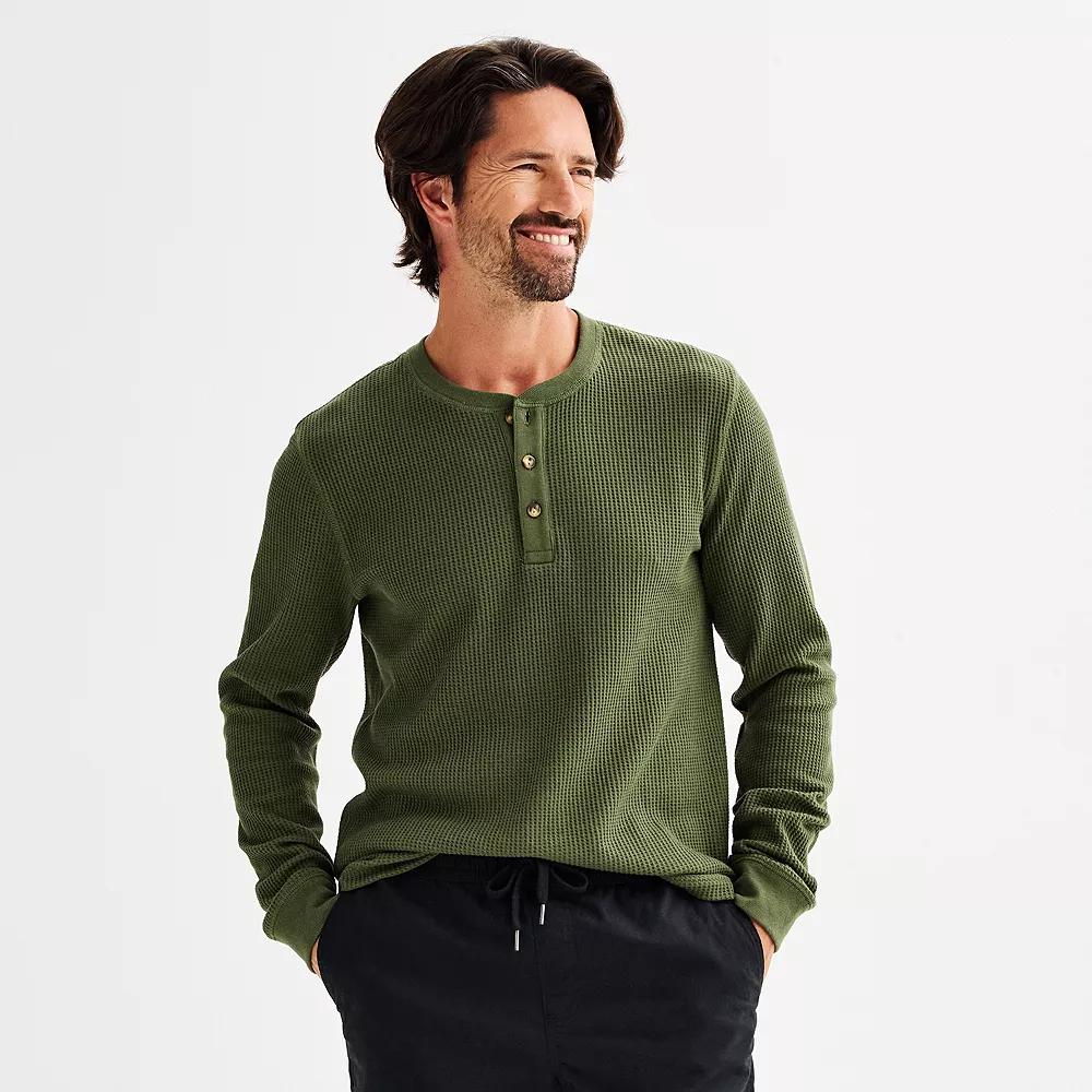 Men's Sonoma Goods For Life® Long Sleeve Waffle Henley Tee, Size: XXL, Infantry Green Product Image