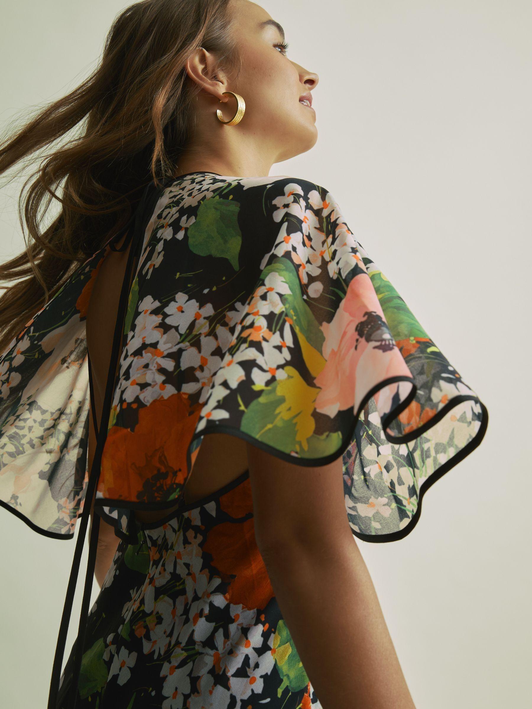 Florere Cape Detail Midi Dress in Multi Product Image