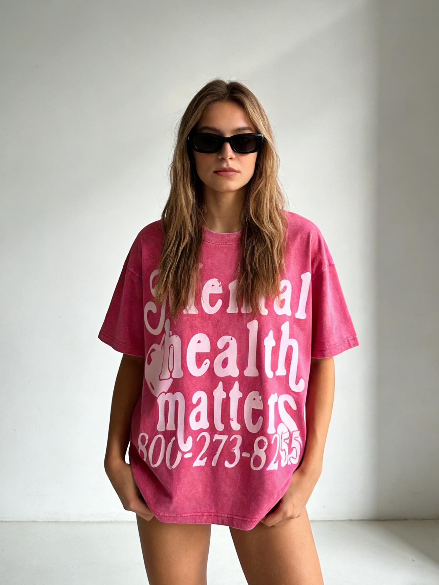 Vintage Mental Health Matters Graphic Acid Wash Oversized T-shirt Product Image