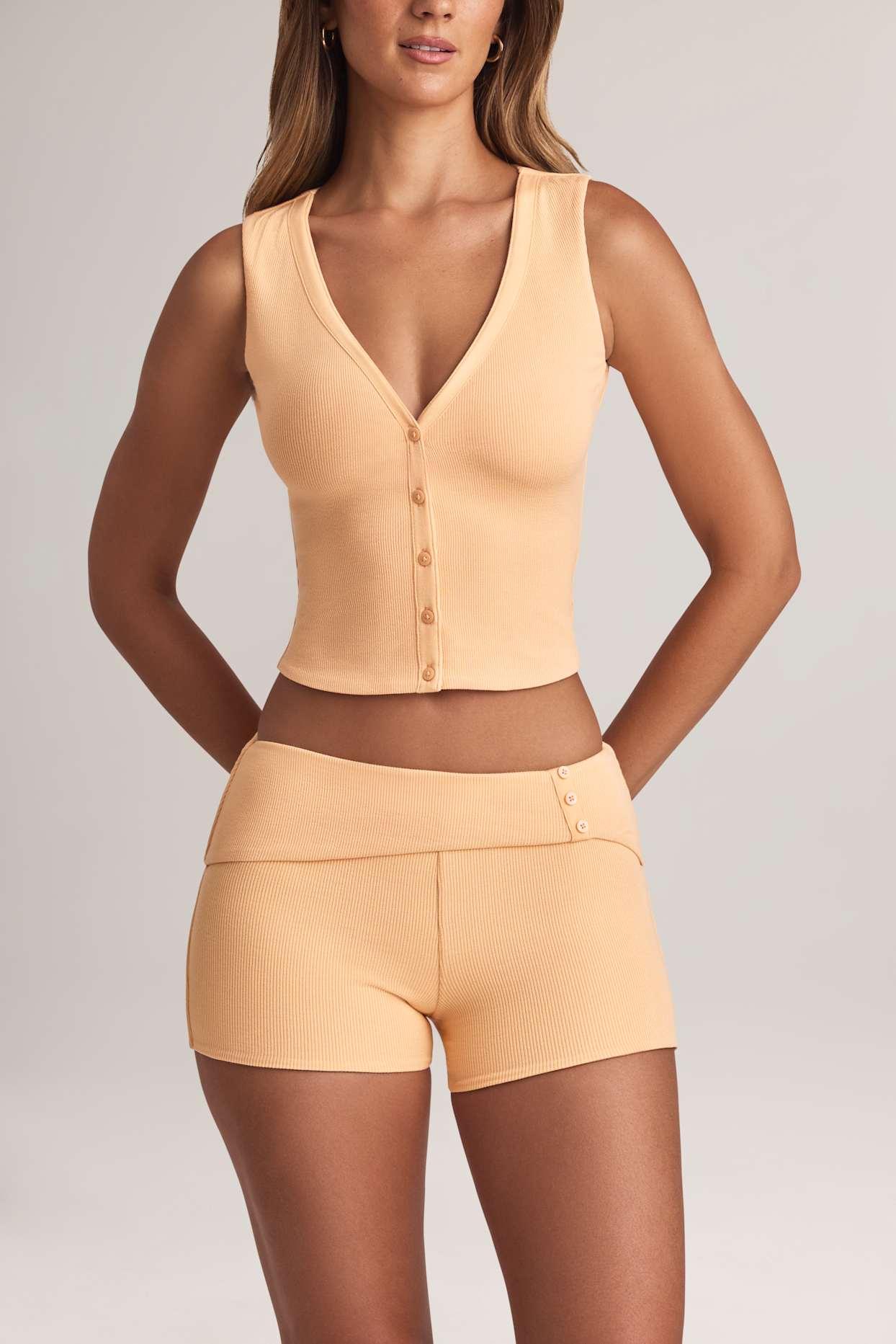Modal Foldover Mid-Rise Shorts in Peach Product Image