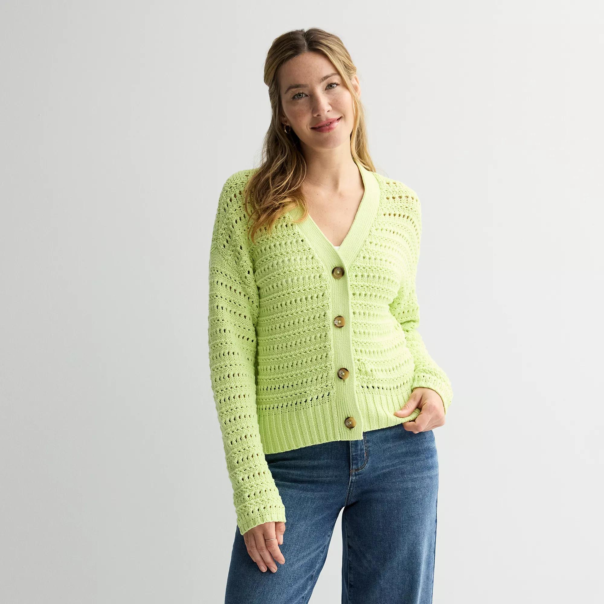 Petite Sonoma Goods For Life Open Stitch Cardigan, Women's, Size: XS, Green Kiss Product Image