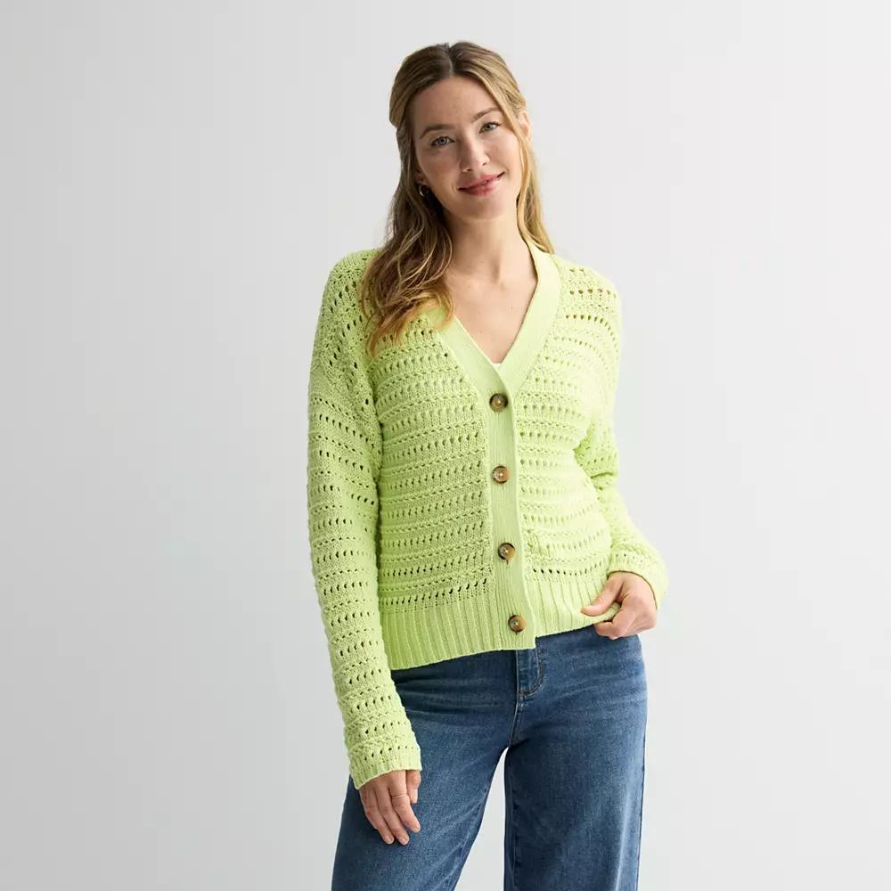 Petite Sonoma Goods For Life Open Stitch Cardigan, Women's, Size: XS, Green Kiss Product Image