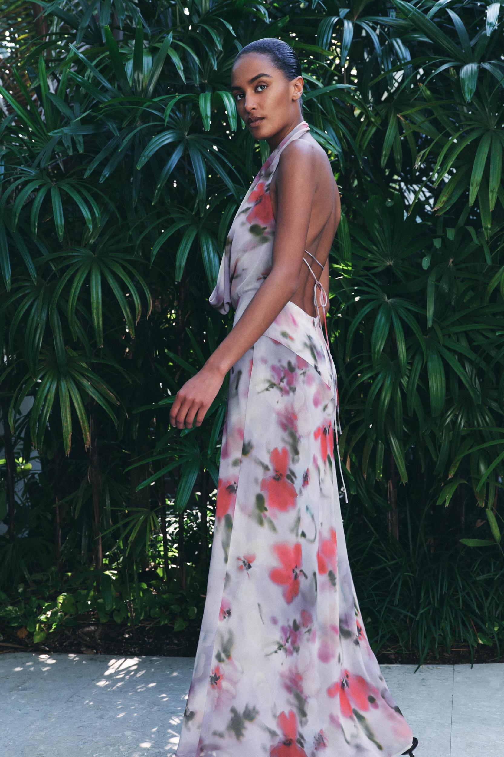 PRINTED MIDI HALTER DRESS Product Image