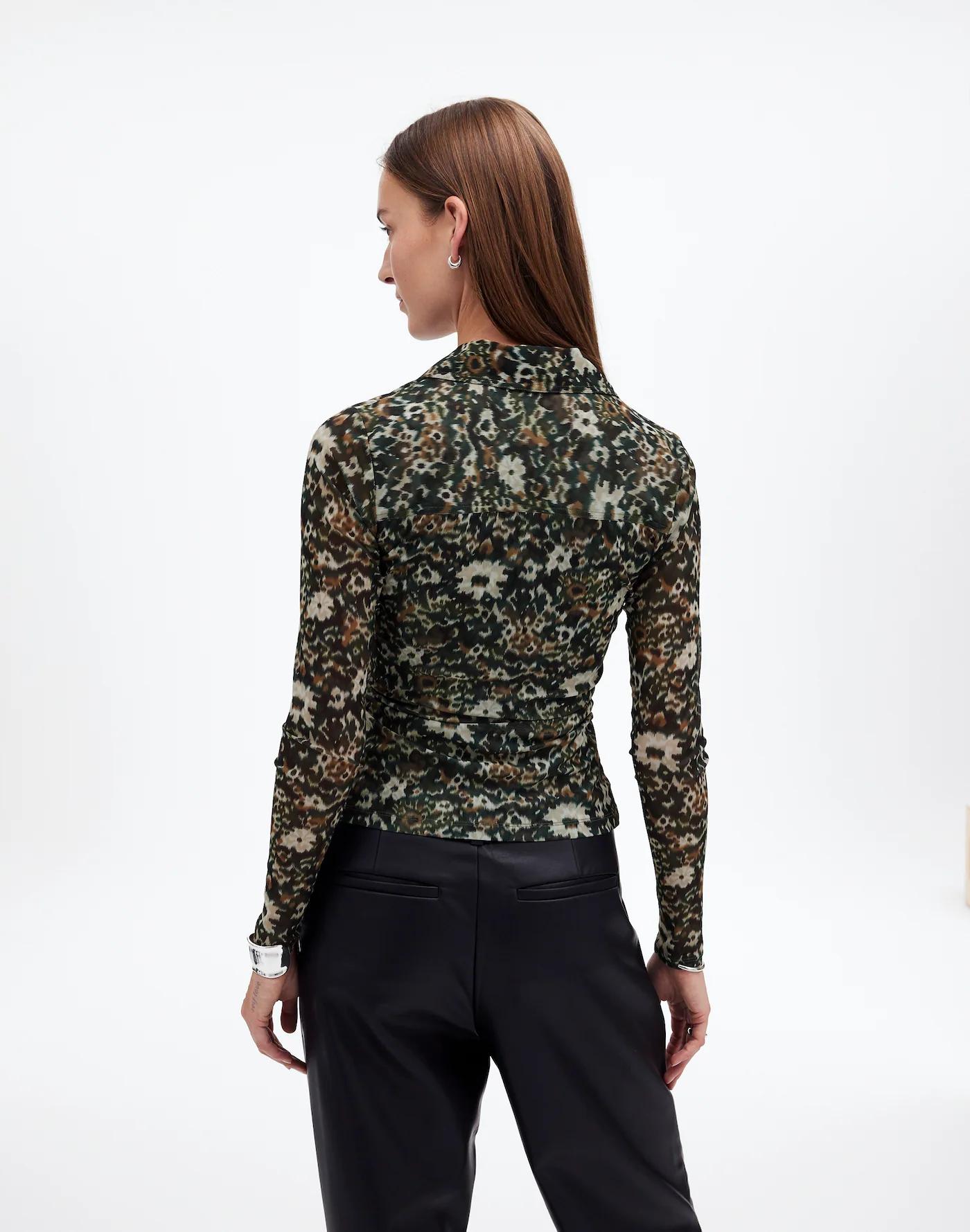 Long-Sleeve Polo Top in Floral Mesh Product Image