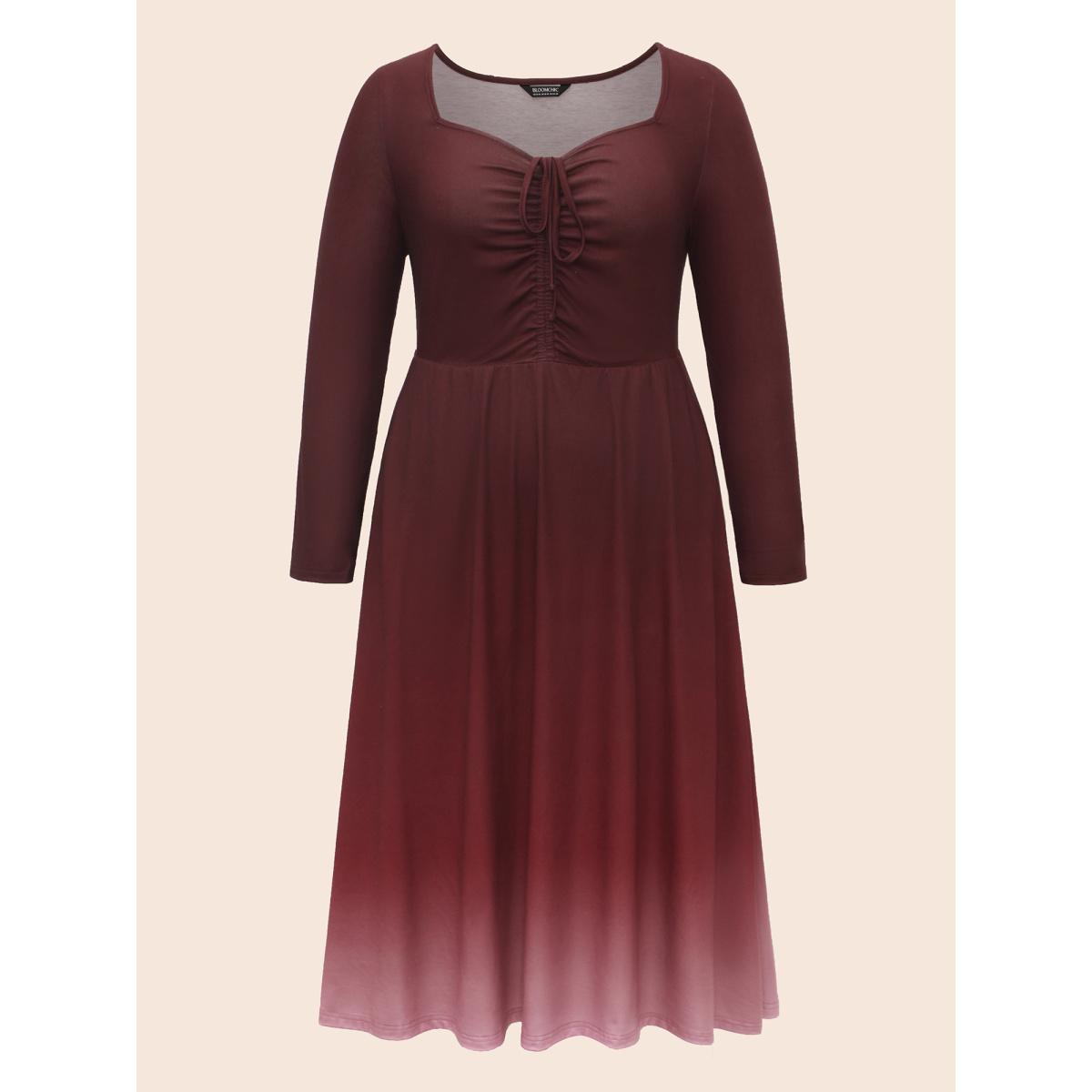 Plus Size Heart Neckline Drawstring Gradient Midi Dress Plum Women Elegant Drawstring Party Curvy Bloomchic 22-24/3X Product Image