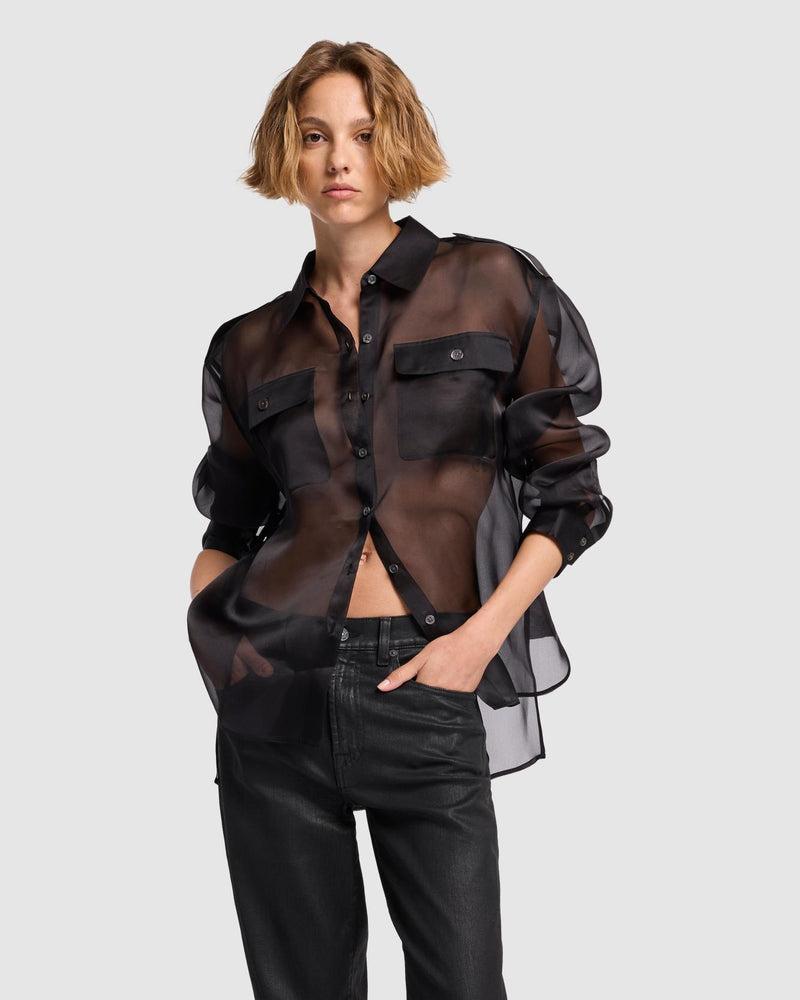Sheer Organza Button Up Shirt Product Image