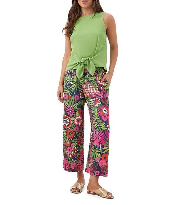 Trina Turk Kuri Knit Georgette Boat Neck Sleeveless Tie Front Tank Product Image