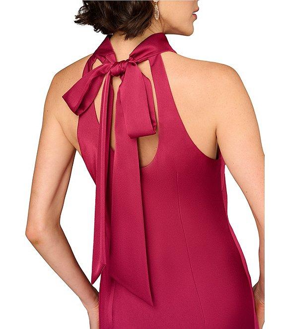 Aidan Mattox Halter Neck Sleeveless Satin Sheath Tie Back Gown Product Image