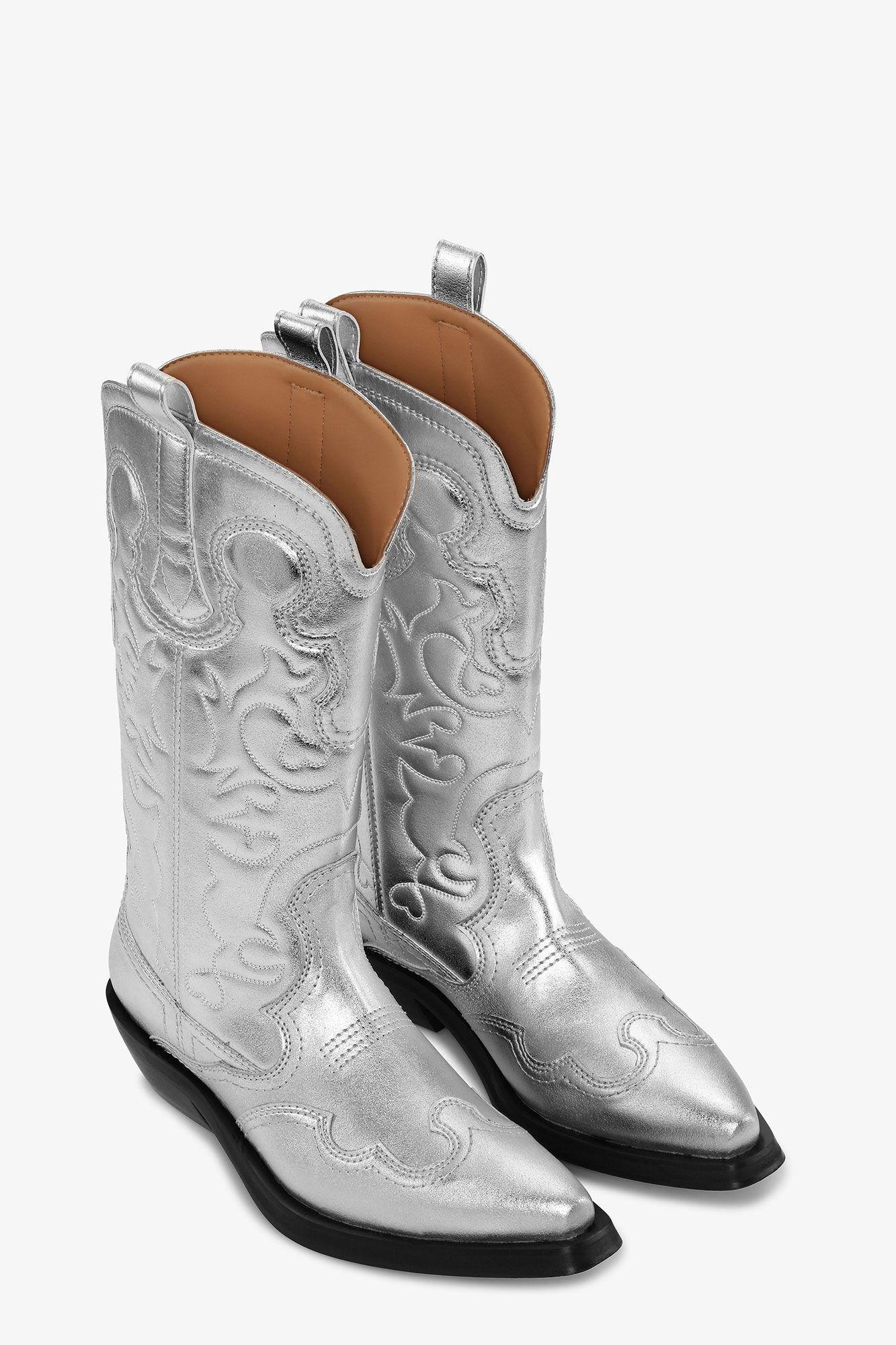 Silver Mid Shaft Embroidered Western Boots Product Image