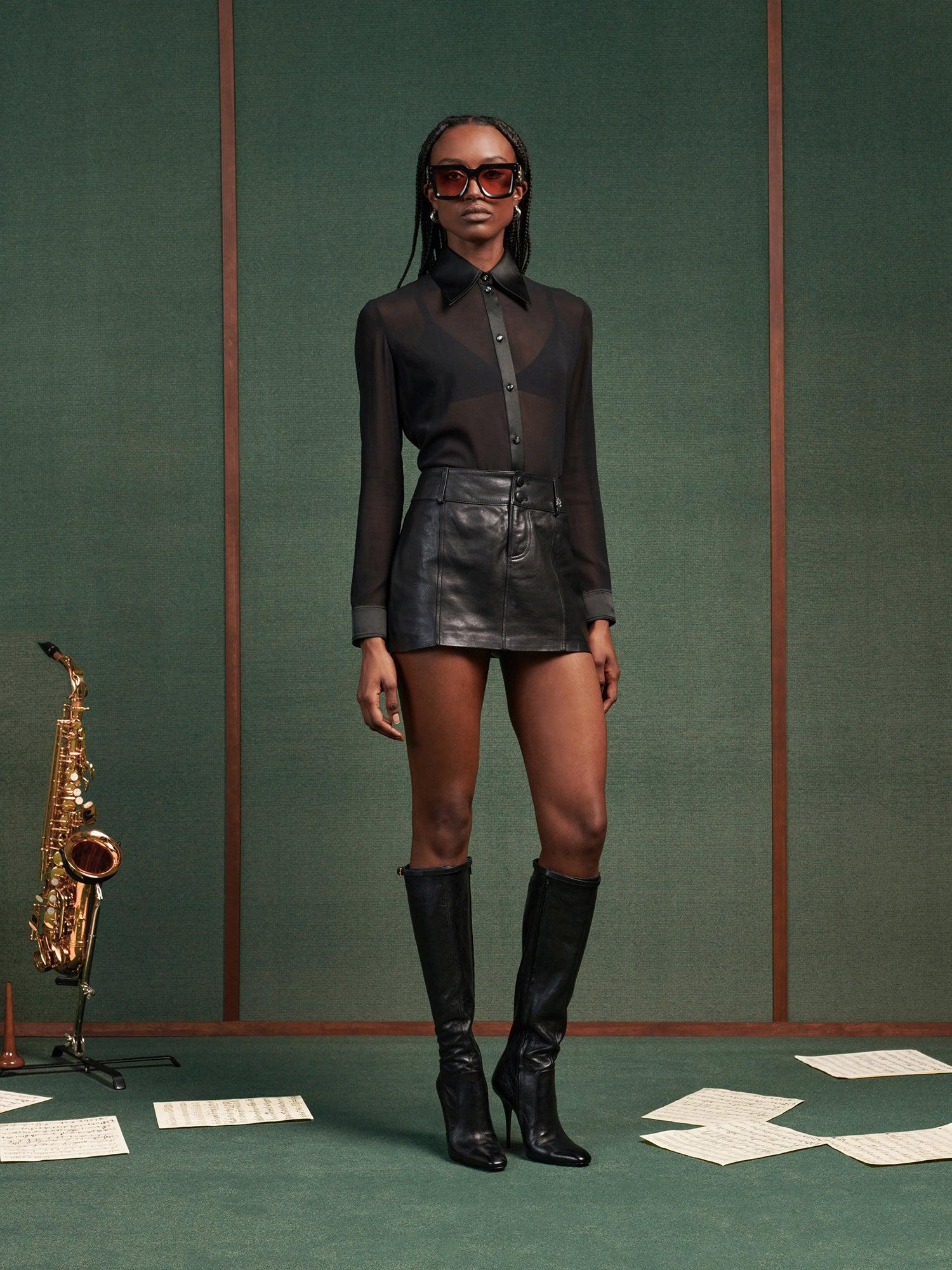 WOMEN - WOMEN'S CHIFFON LONG SLEEVE SHIRT - Black Female Product Image