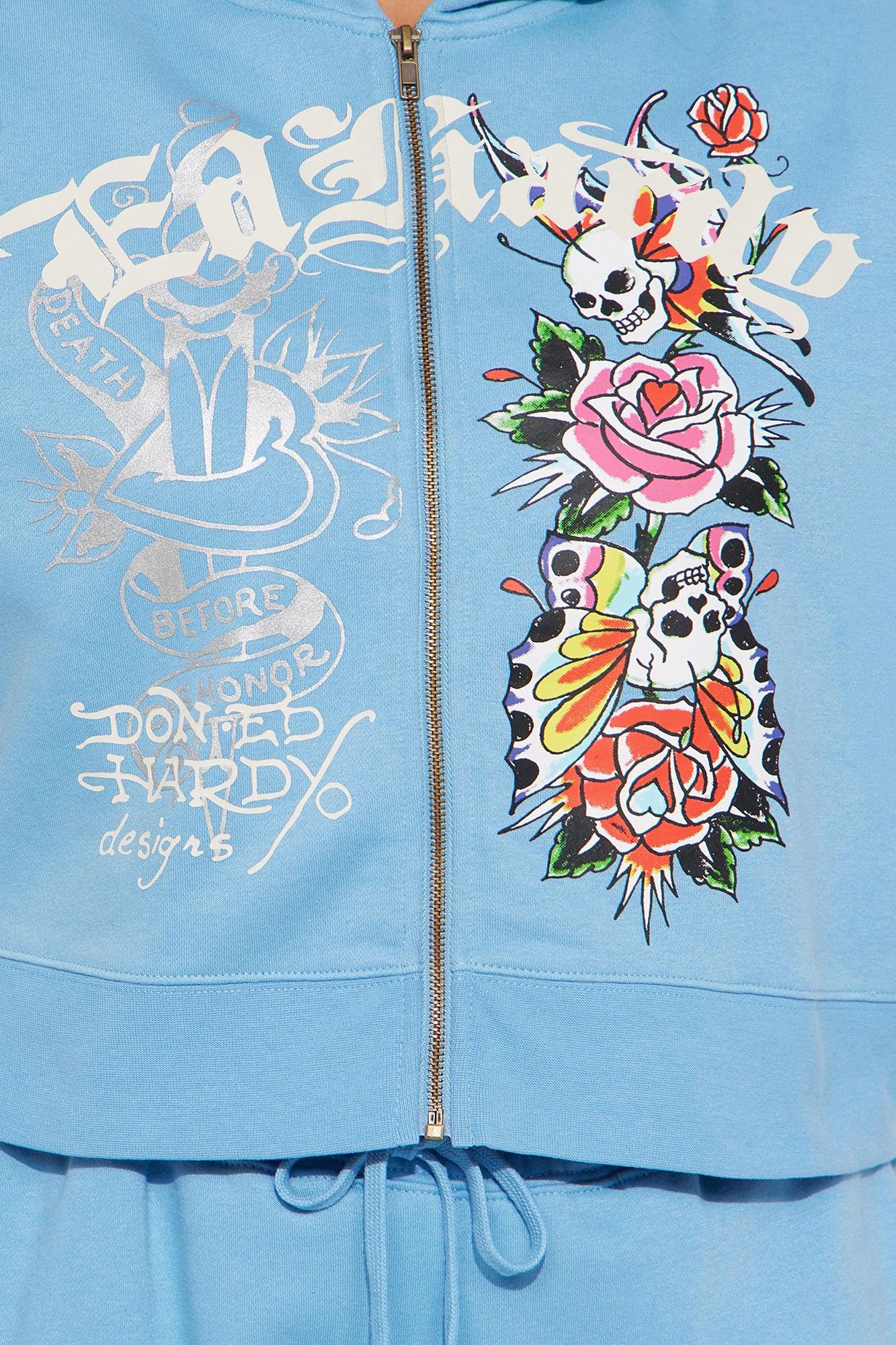 Ed Hardy Skull Haven Zip Up Hoodie - Light Blue Product Image