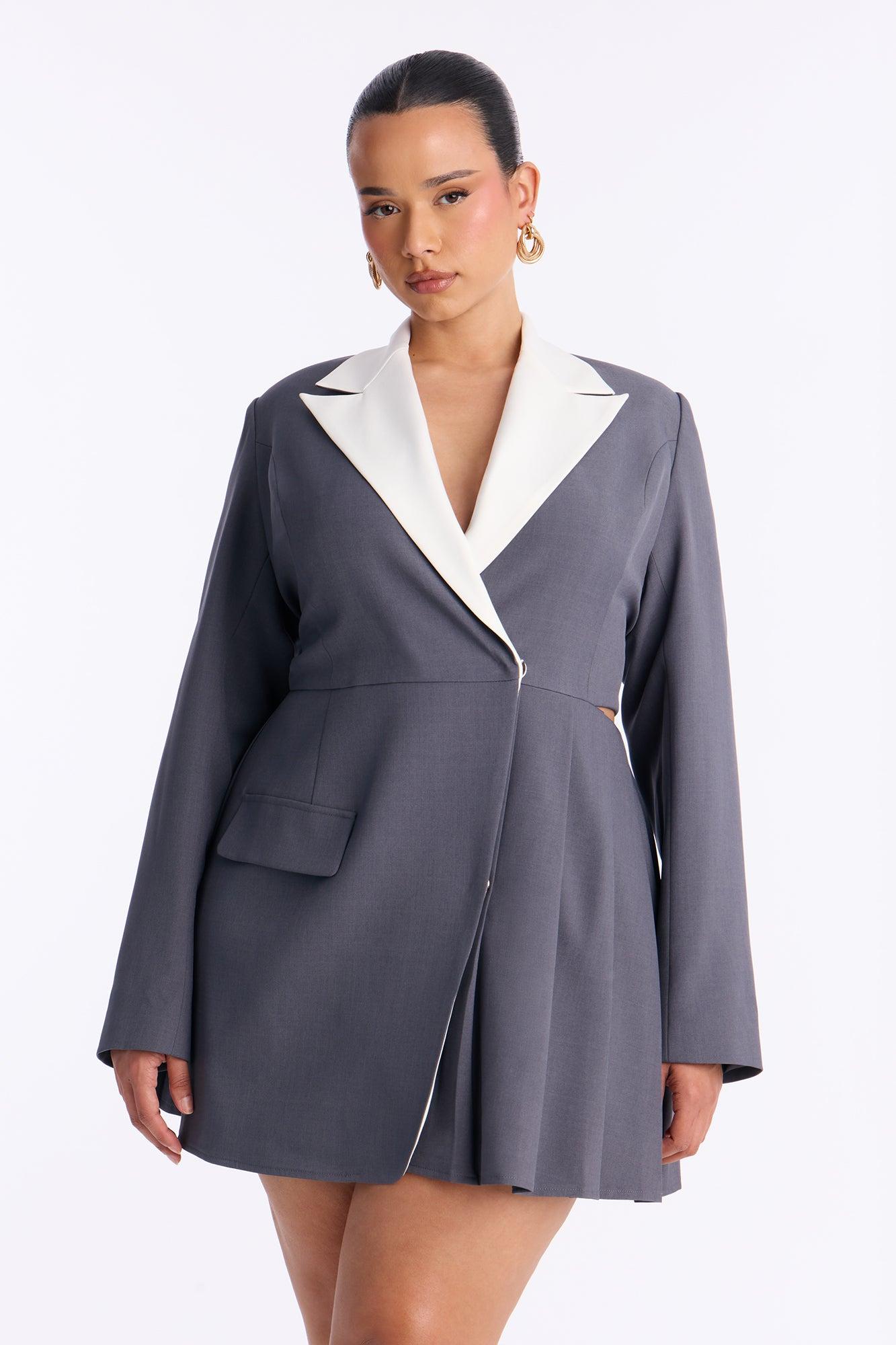 Out Of Time Pleated Blazer Mini Dress - Grey Female Product Image