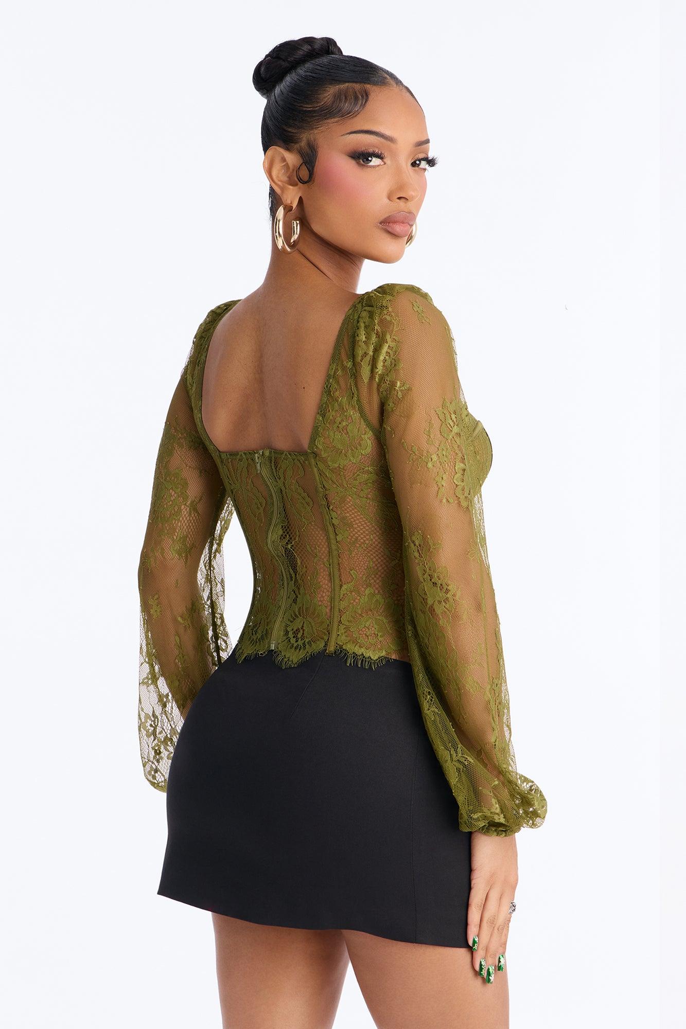 Gilded Glam Lace Bustier Top - Olive Female Product Image