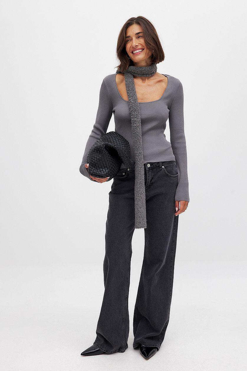 Ribbed Knitted Square Neck Top Product Image